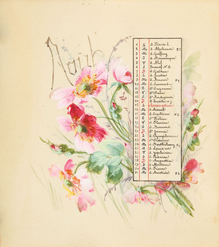 'Flori de Măceș' (pagină de calendar cu motivul floral al lunii August 1898)
