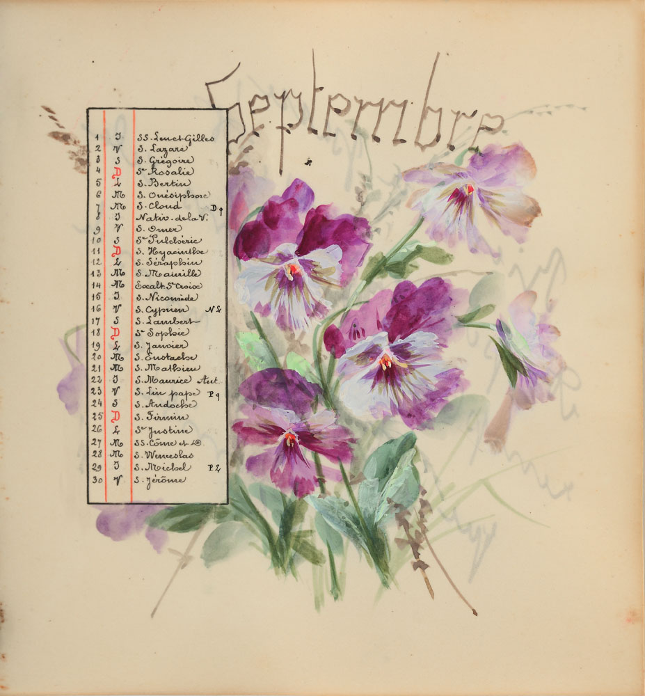 'Panseluţe' (pagină de calendar cu motivul floral al lunii Septembrie 1898)