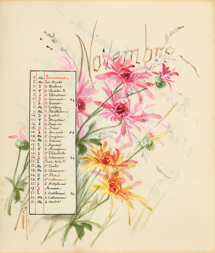 'Crizanteme' (pagină de calendar cu motivul floral al lunii Noiembrie 1898)