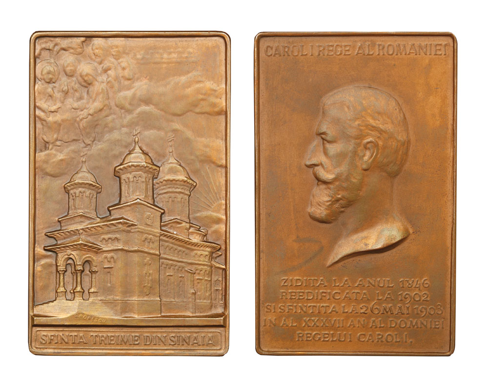 Placheta 'Sfânta Treime din Sinaia', sculptată de Gabriel Popescu, 1903