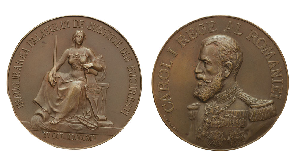 Medalia inaugurării Palatului de Justiţie din Bucureşti, sculptată de Louis Stelmans, 1895