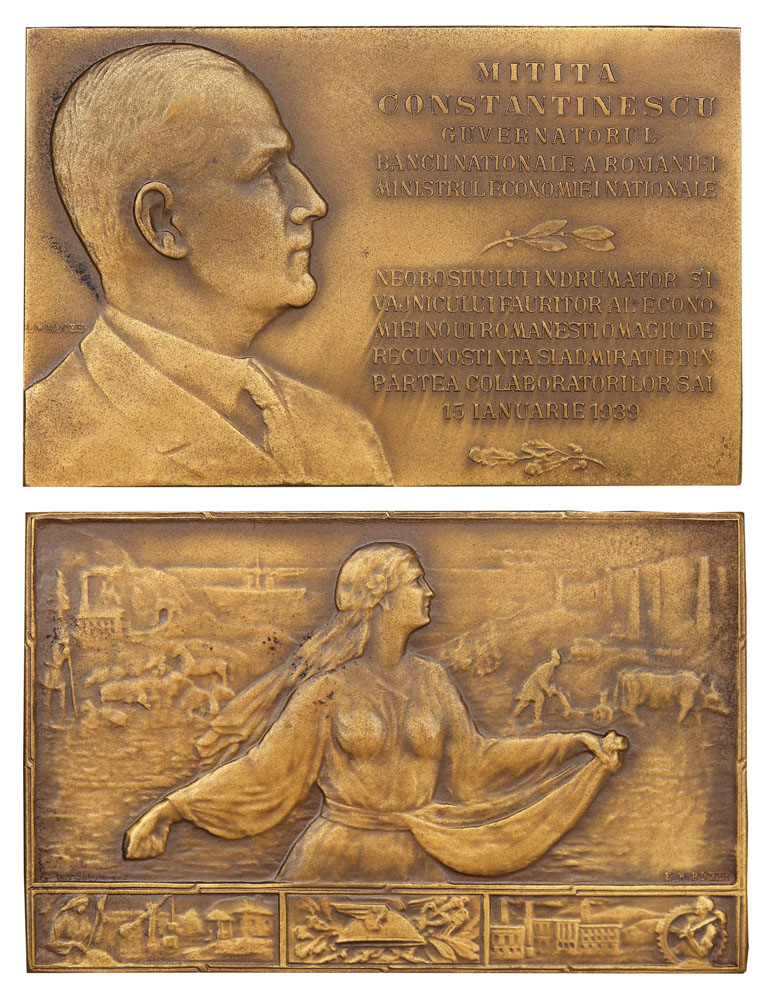 Plachetă jubiliară Mitiţă Constantinescu, sculptată de Emil Becker, 1939