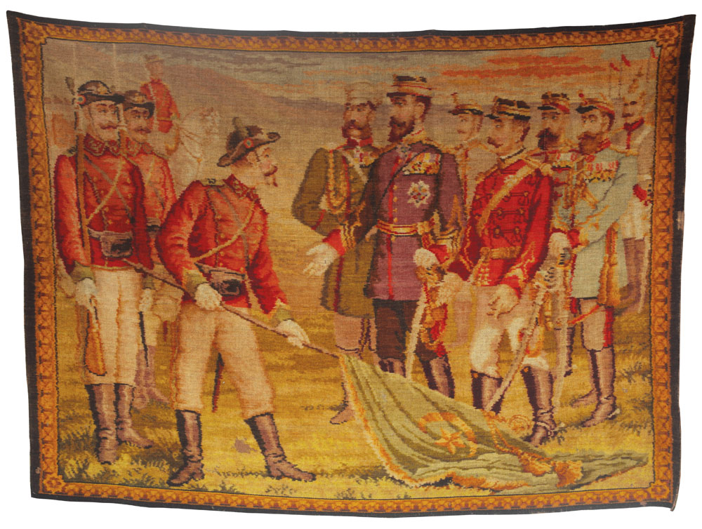 Tapiserie decorată cu scenă din Războiul de Independență (Predarea drapelului otoman către Carol I), cca. 1902-1906
