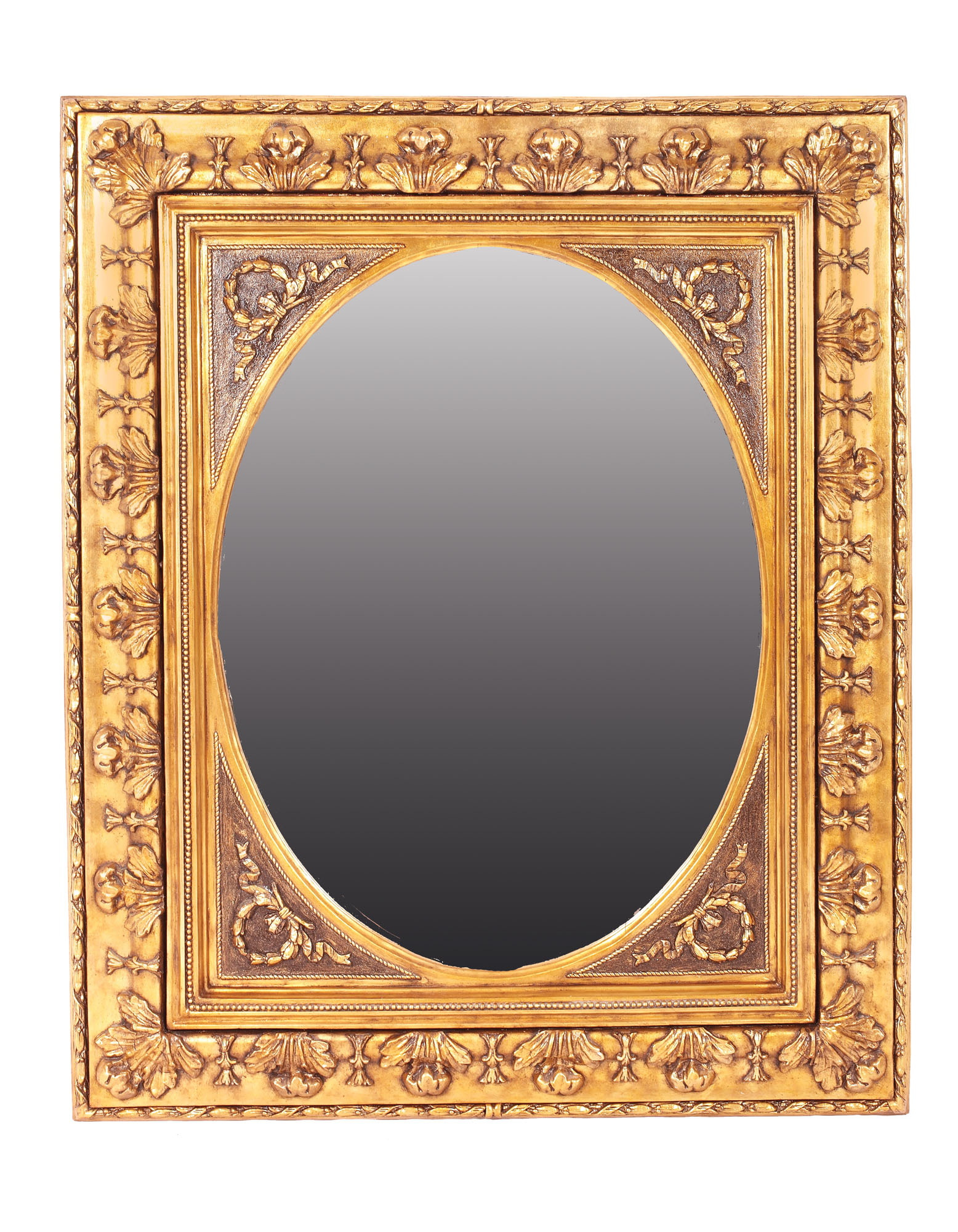 Frumoasă oglindă de perete, decorată cu motive decorative palmete și rubane