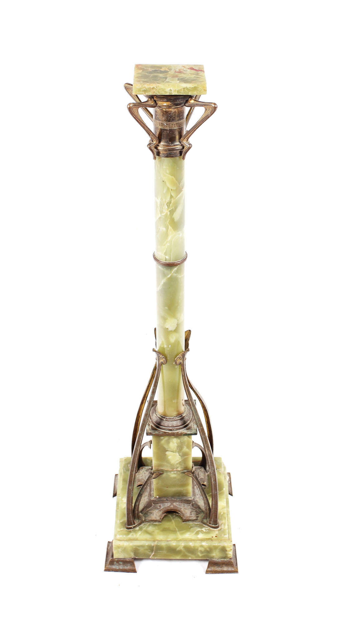 Frumos piedestal Art Nouveau, din onix galben-verzui