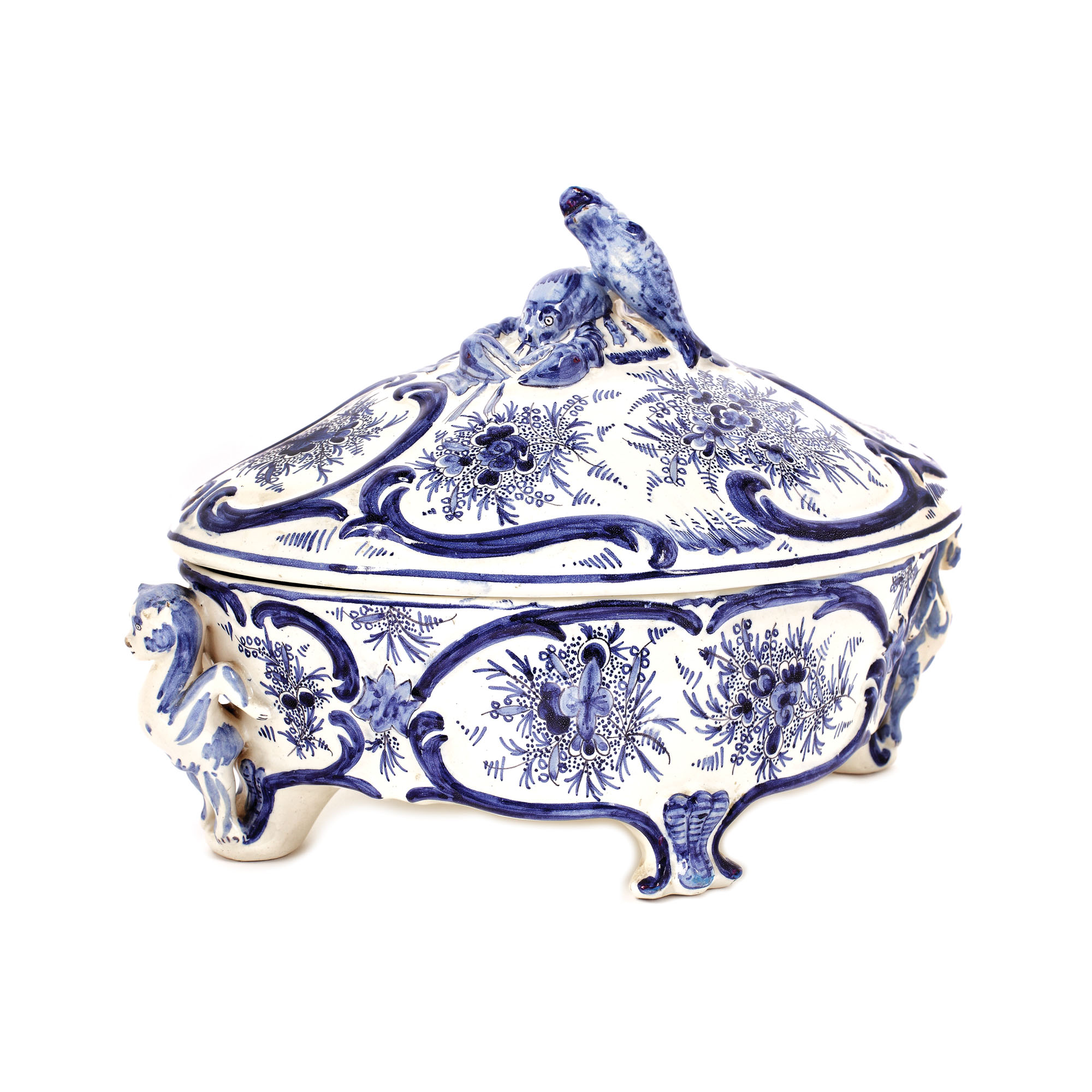 Vas cu capac pentru pește și legume, din ceramică Delft, pictată manual