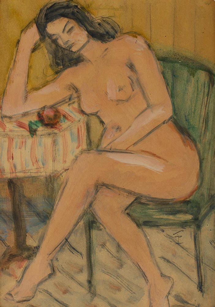 Nud în fotoliu verde