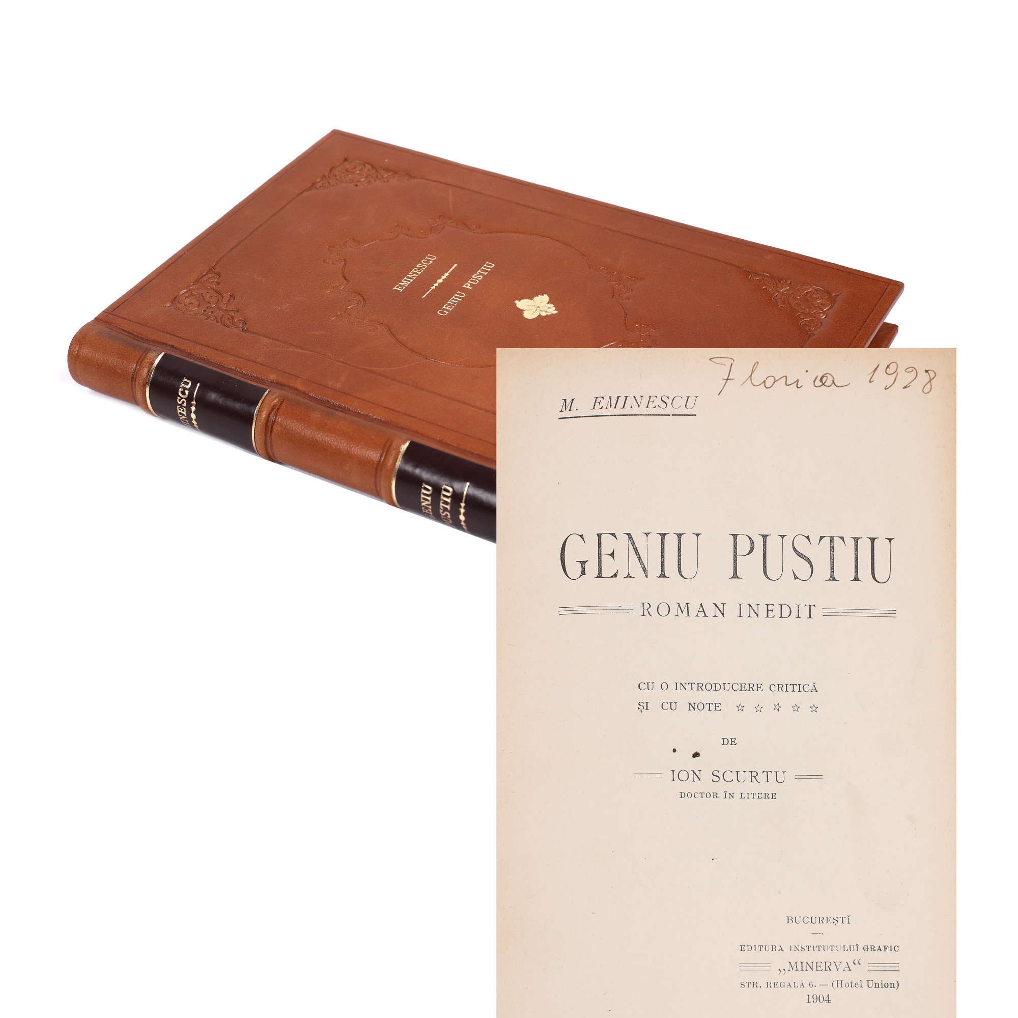 "Geniu Pustiu" ("Desolate genius"), by Mihai Eminescu, editio princeps, with introduction by Ion Scurtu, Bucharest, 1904, with ex-libris