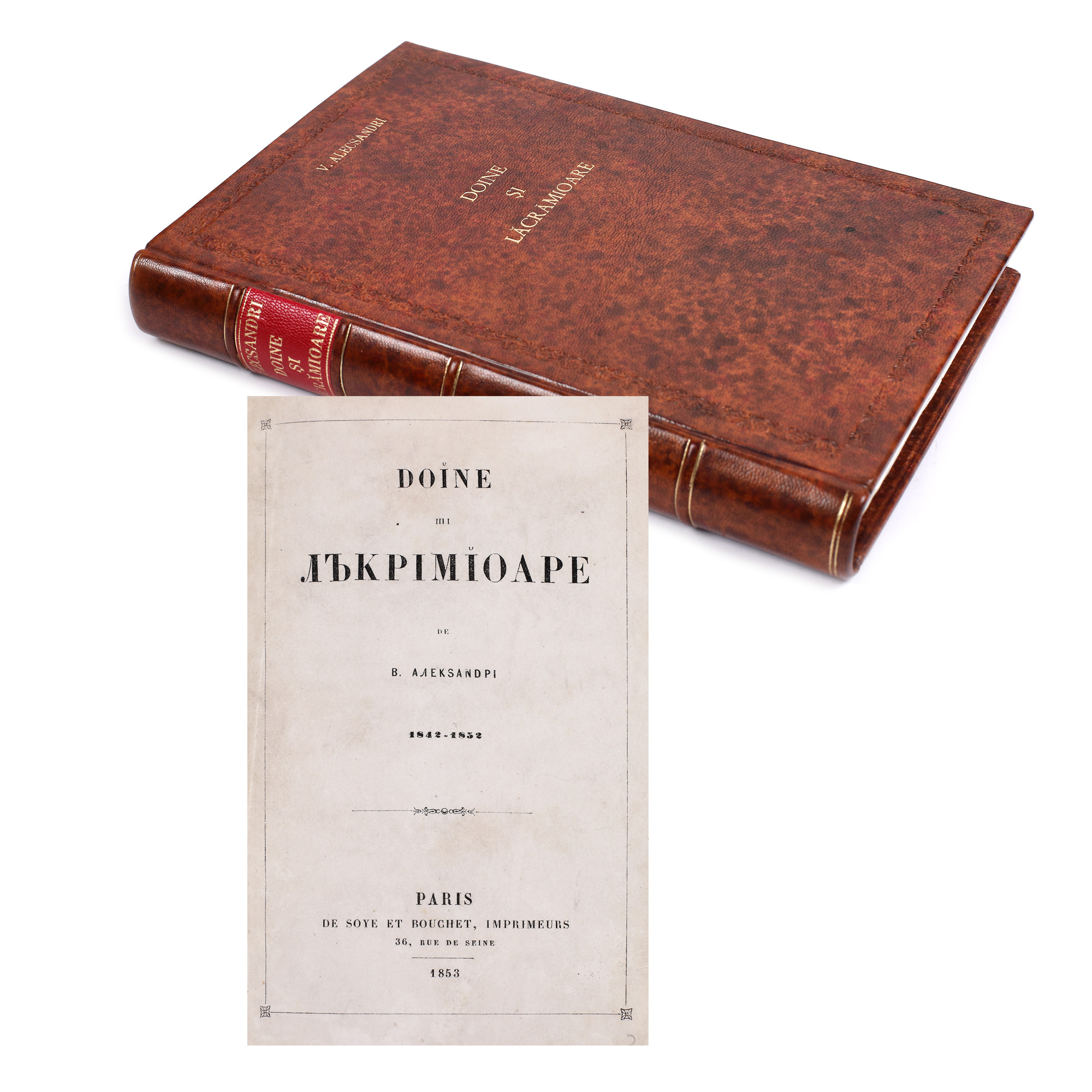 ”Doine și lăcrămioare”, de Vasile Alecsandri, ediție princeps, Paris, 1853, cu ex-libris Dan Quintescu Stoica, piesă rară, de colecție