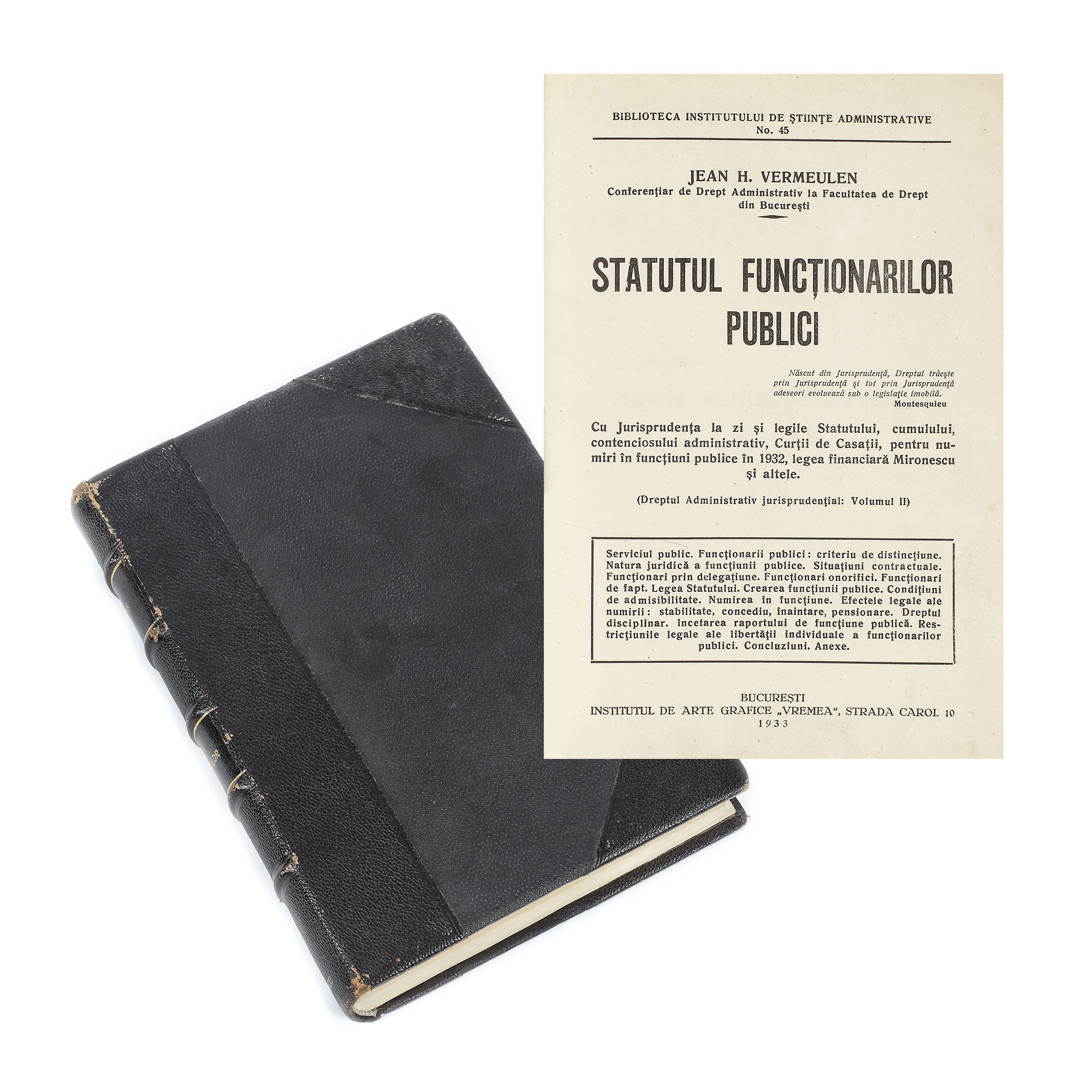 ”Statutul funcționarilor publici”, de Jean H. Vermeulen, București, 1933