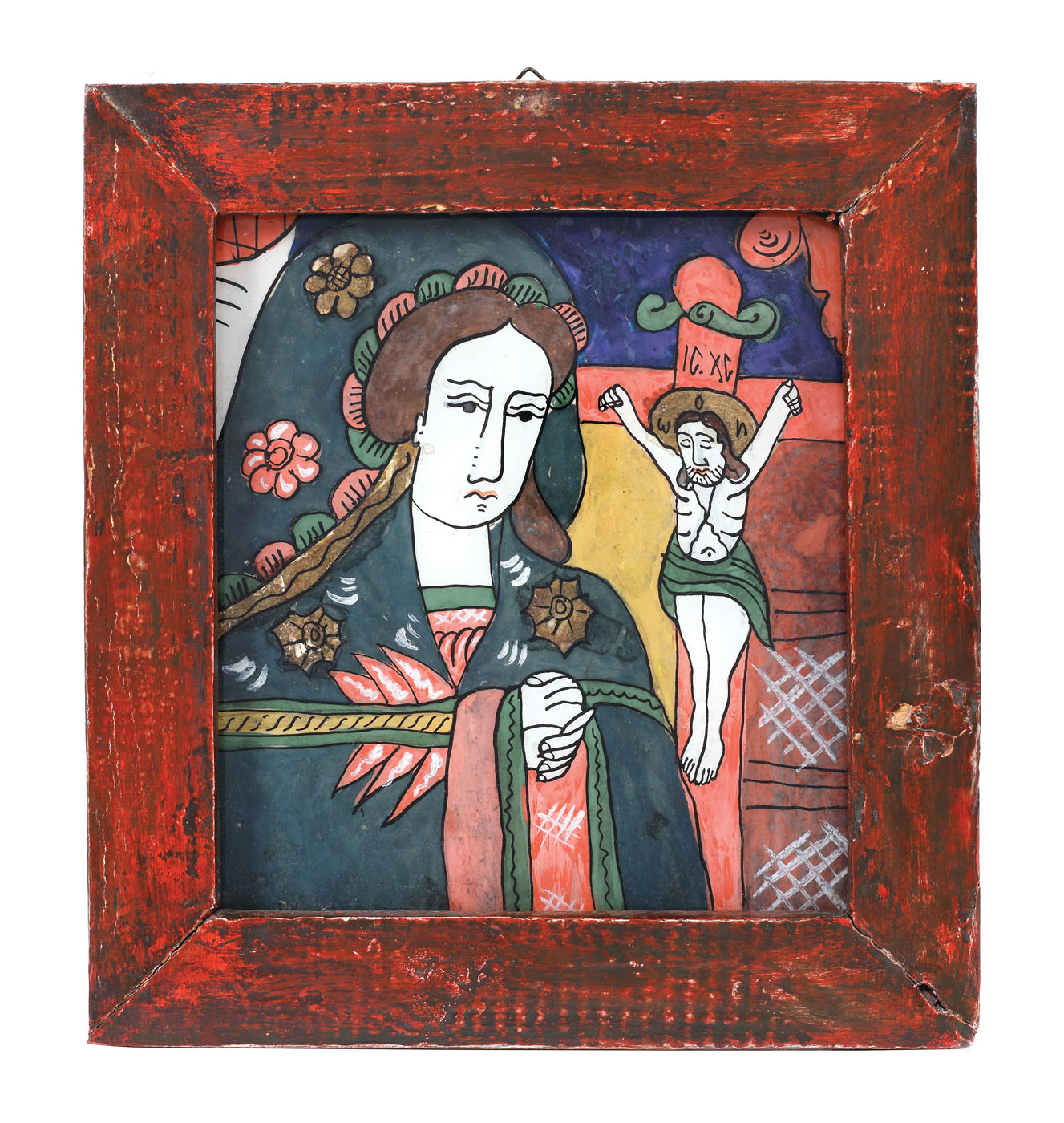 Icoană pe sticlă, "Maica Domnului Îndurerată", atelier transilvănean (Nicula), sfârşitul sec. XIX