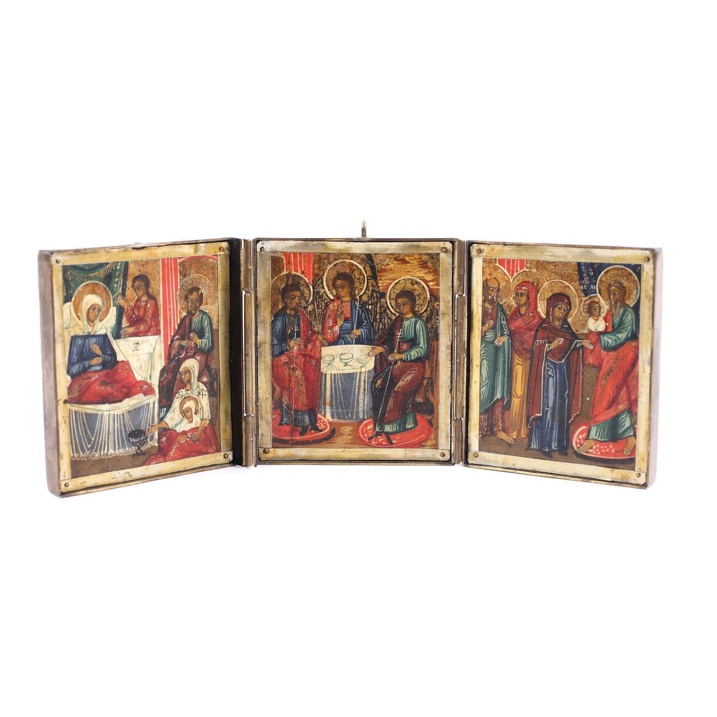 Triptic, "Sfânta Treime" (Cina de la Mamvri), pe voleuri ”Nașterea Maicii Domnului” și ”Nașterea Domnului”, atelier rusesc, sfârșitul sec. XVIII - începutul sec. XIX