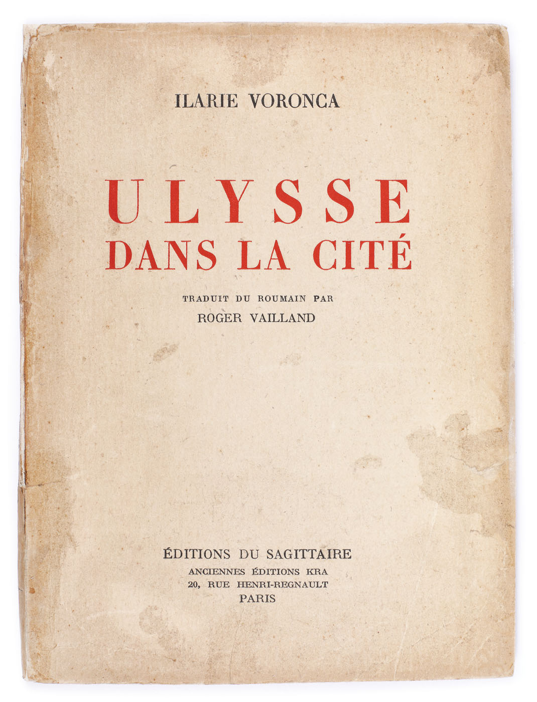 ”Ulysses dans la cite”, de Ilarie Voronca, franceză, Paris, cca 1930, cu un desen de Marc Chagall