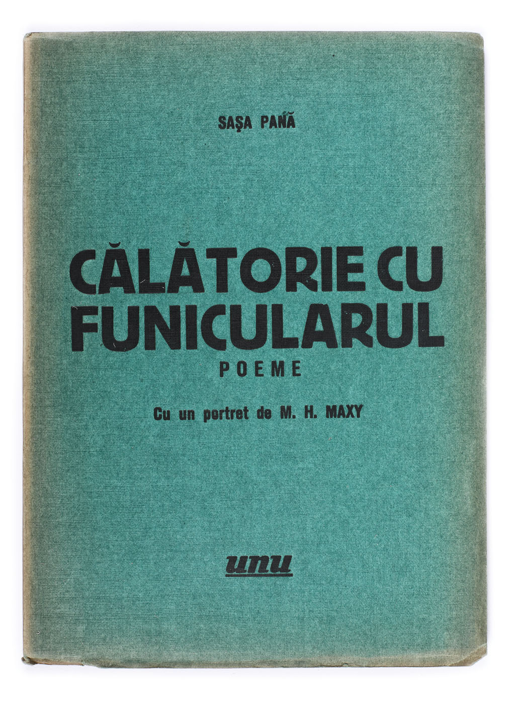 ”Călătorie cu funicularul”, de Sașa Pană, București, 1934, cu un portret de M. H. Maxy, cu dedicația și semnătura olografă a autorului către sora sa, Madda Holda, provine din colecția poetului avangardist Sașa Pană