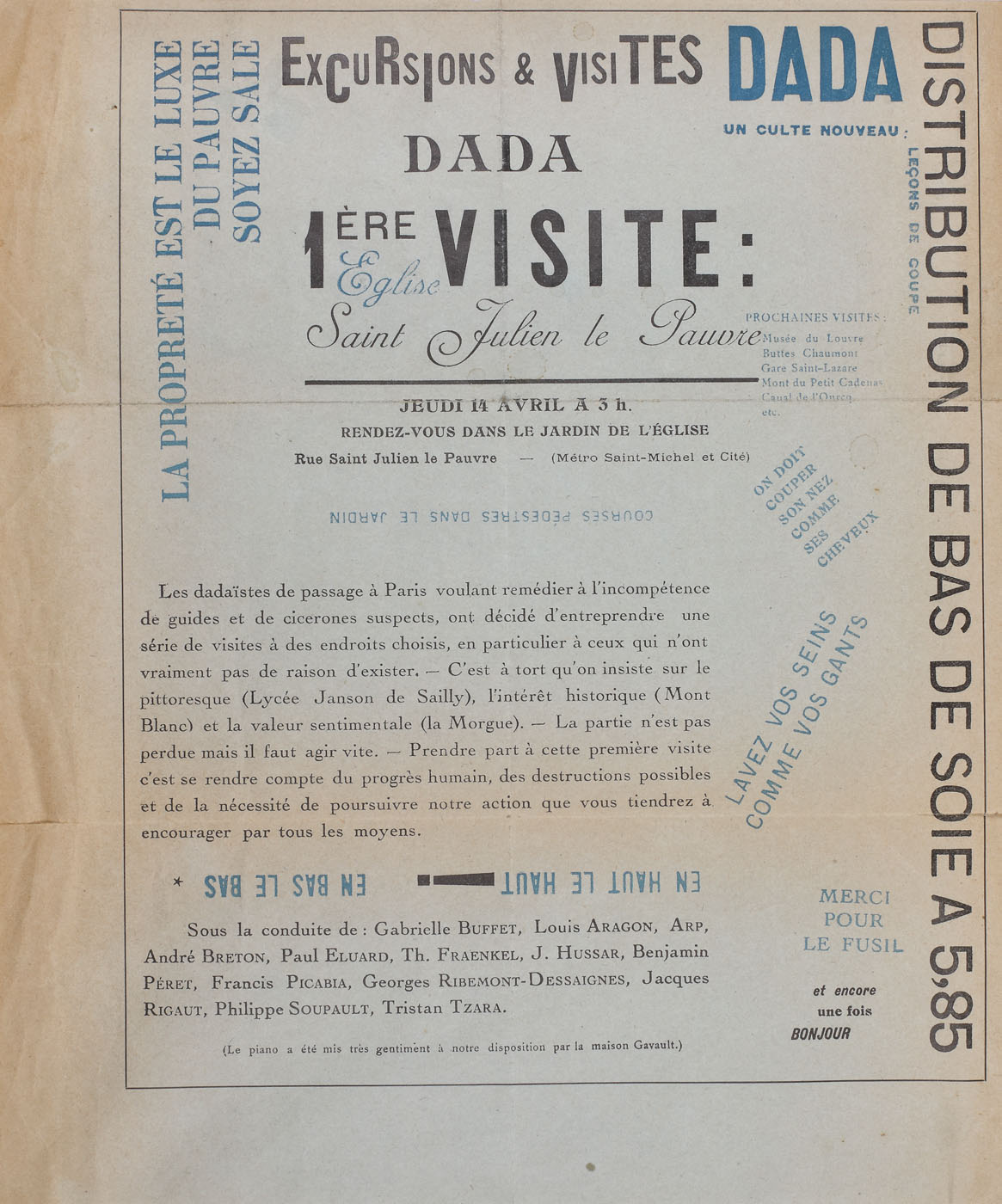 DADA Poster "1ère visite a L'église Saint-Julien-le-Pauvre", Paris, 14 of  April 1921