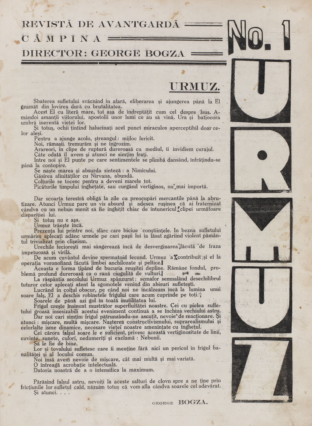 Revista ”Urmuz”, numărul 1, ianuarie 1928, piesă rară, de colecție