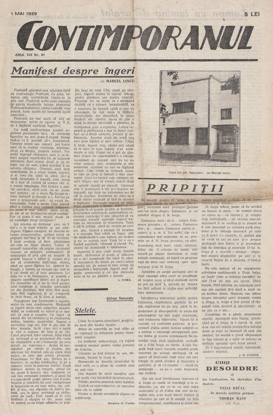 Revista ”Contimporanul”, anul VIII, numărul 81 din 1 mai 1929, format mare