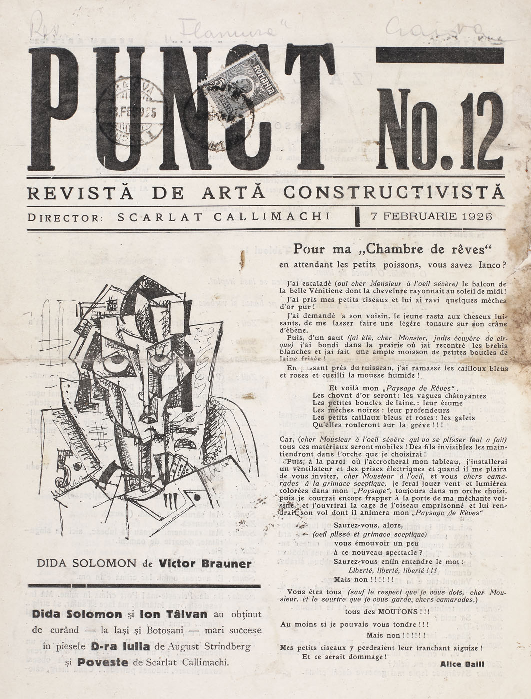 Revista de artă constructivistă ”Punct”, numărul 12 din 7 februarie 1925