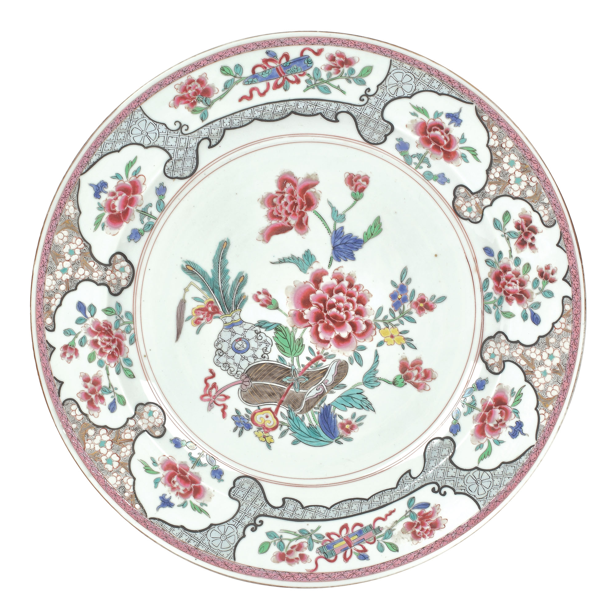 Porcelain plate, painted with poppies and roses, China, Yongzheng-Qianlong export piece, 18th century
