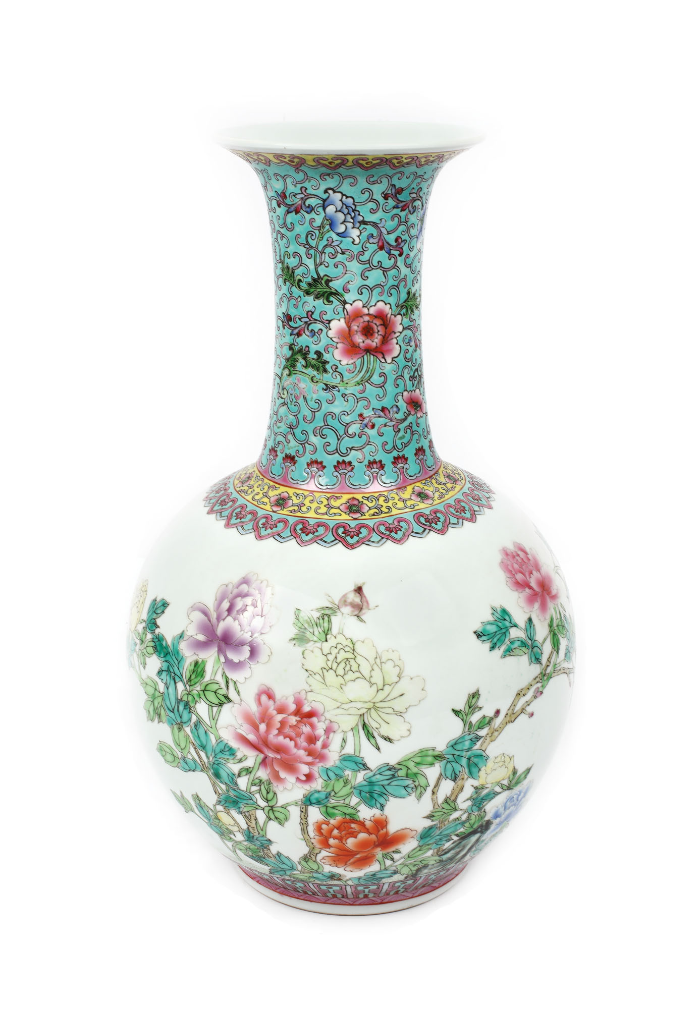 Vas din porţelan, pictat cu crizanteme, marcat Jingdezhen, marcat Liu Yucen, cca. 1950