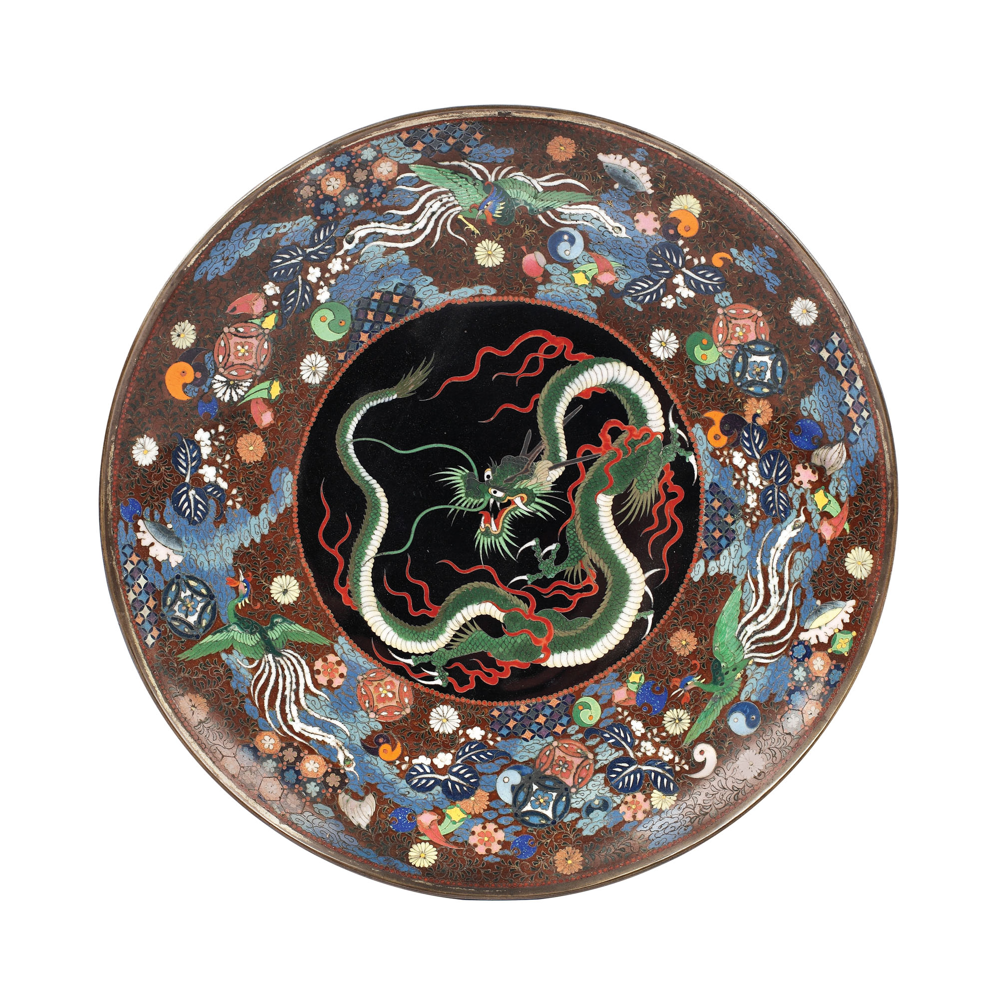 Cloisonné enamelled plate, decorated with a dragon, Japan, early 20th century