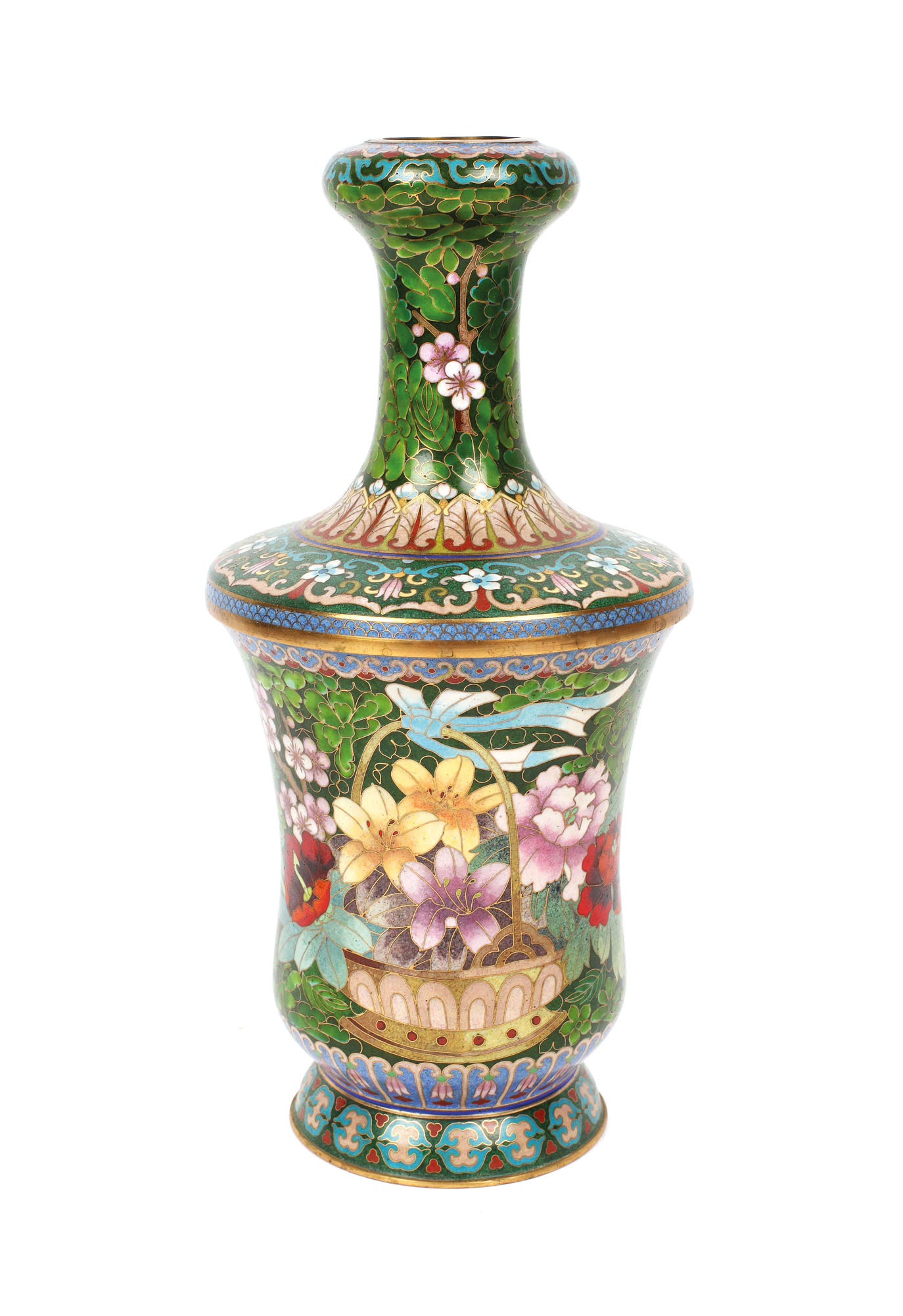 Green cloisonné enamelled vessel, decorated with flowers, China, first half of the 20th century