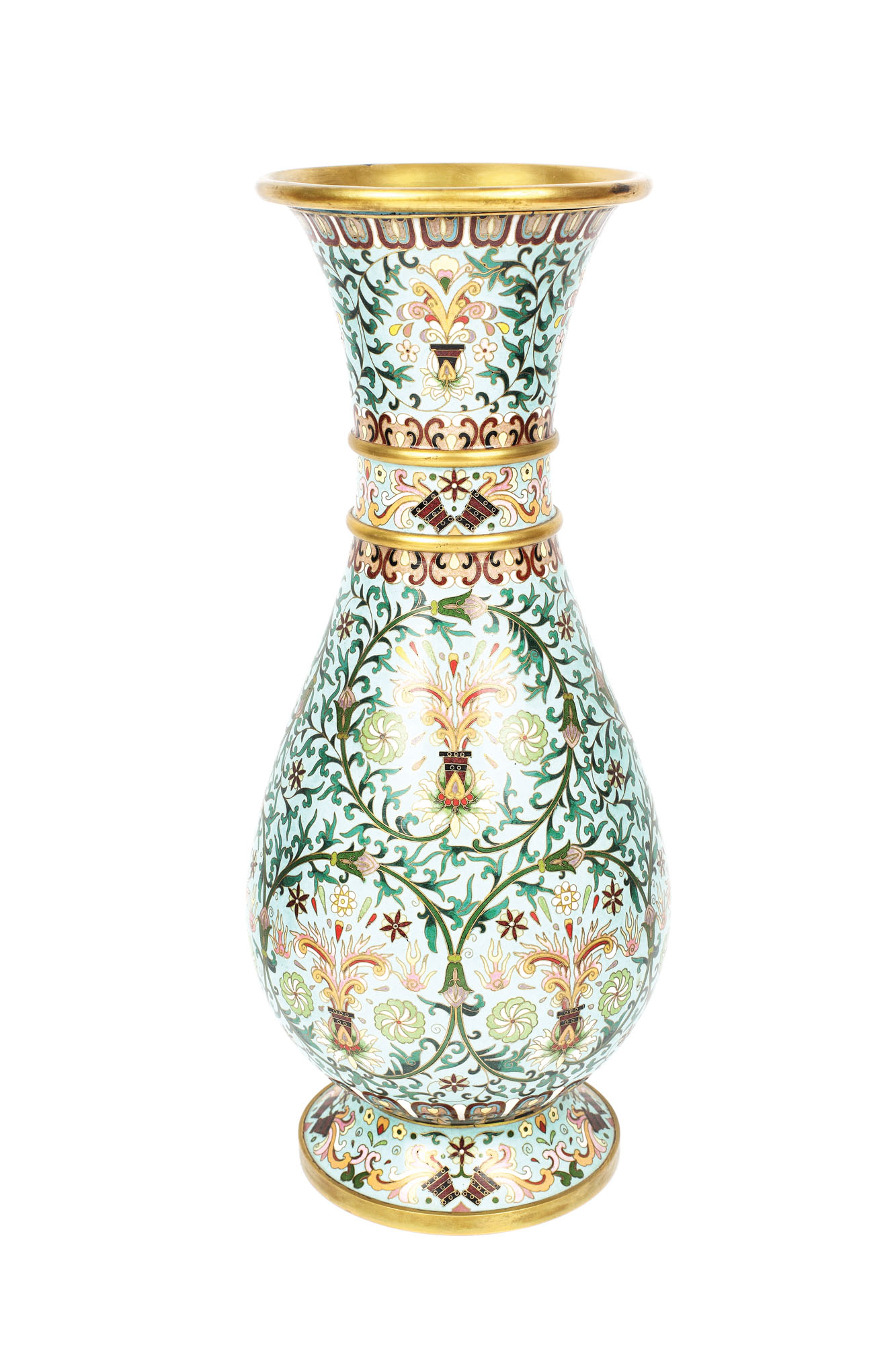 Vas emailat cloisonné, decorat cu motive florale, China,  prima jumătate a sec. XX