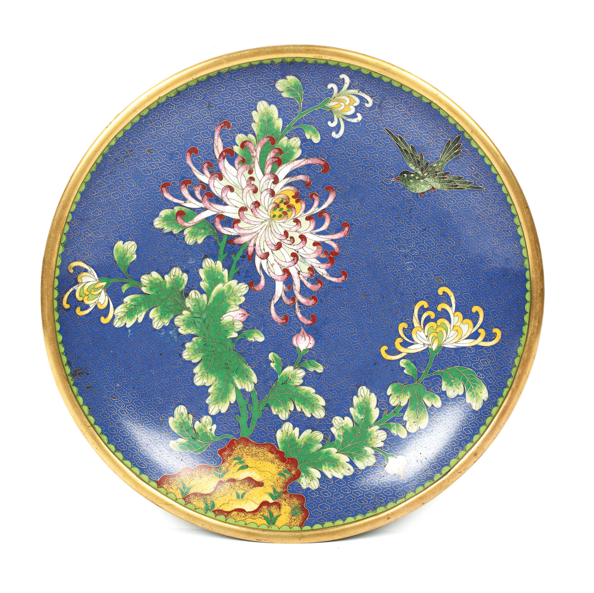 Cloisonné enamelled plate, decorated with chrysanthemums, China, first half of the 20th century