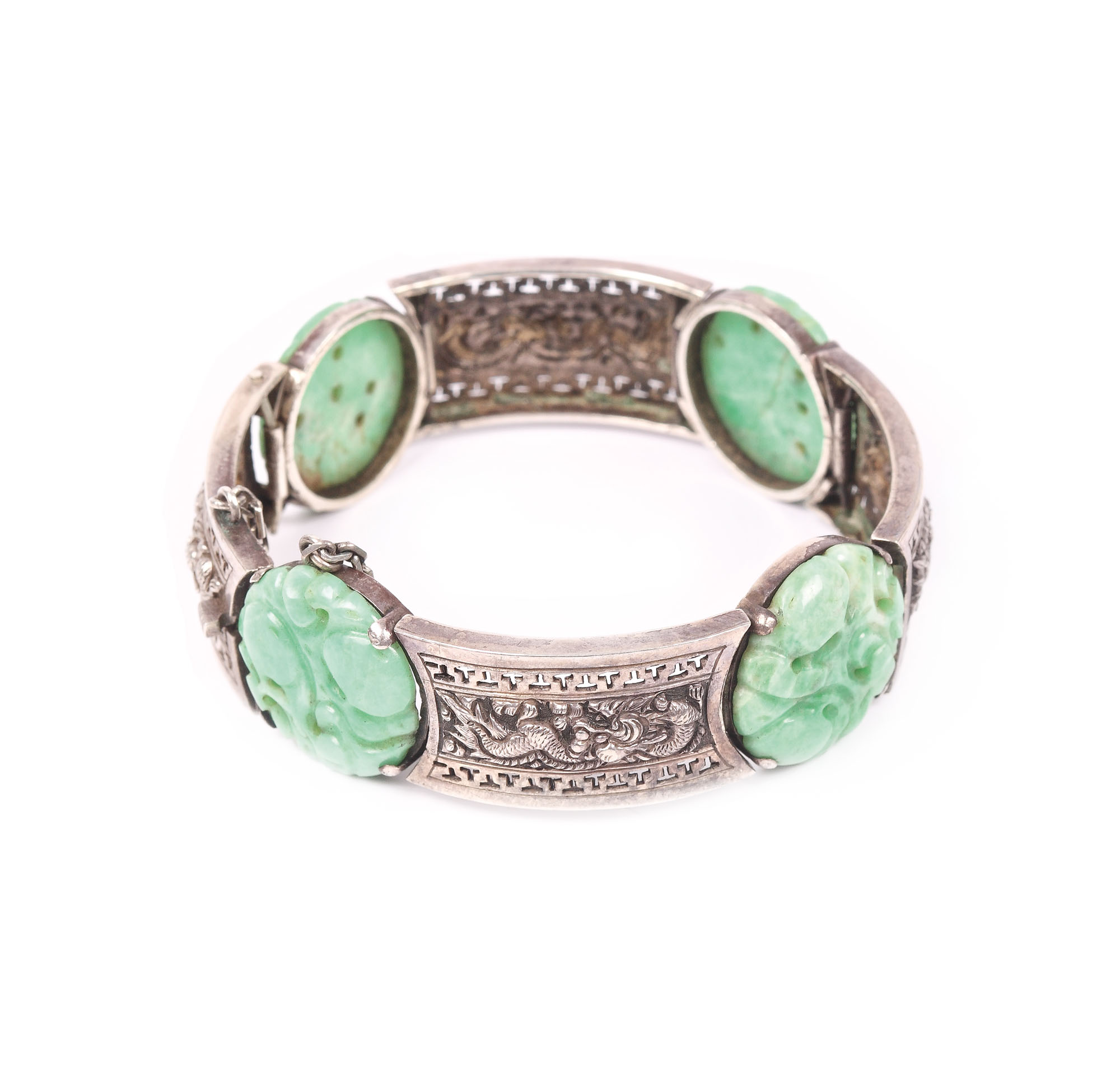 Silver and jade bracelet, decorated with dragons, China, 19th century