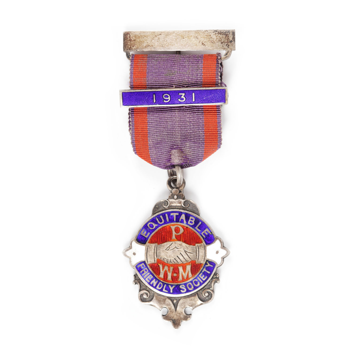 Ordin masonic din argint al "Equitable Friendly Society", prezentat lui S.J. Miles, 1923