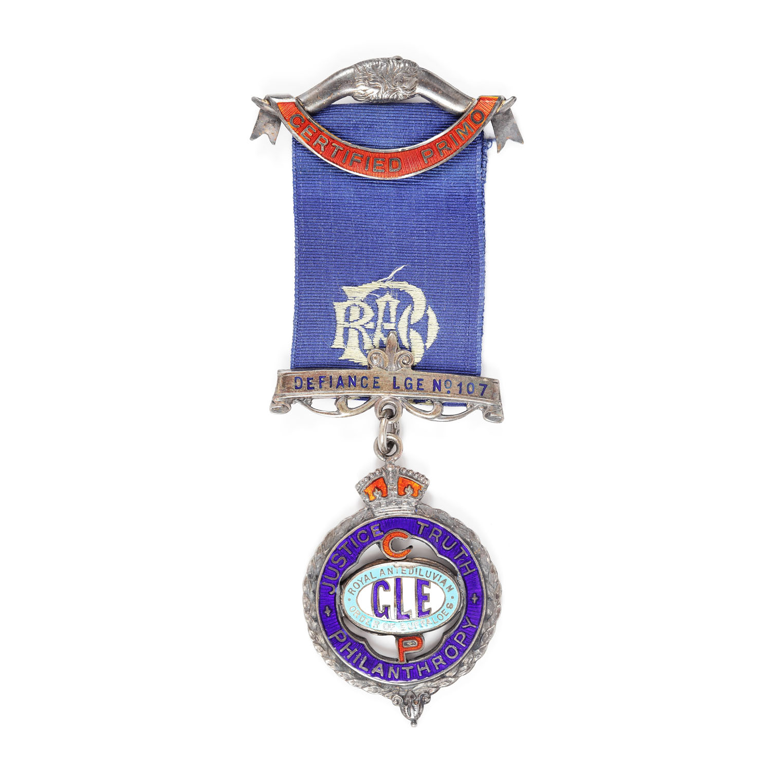 Ordin masonic din argint al ”R.A.O.B.”, prezentat lui William W. Dixon de către loja ”Defiance” nr. 107, pentru gradul Certified Primo, 8 noiembrie 1926