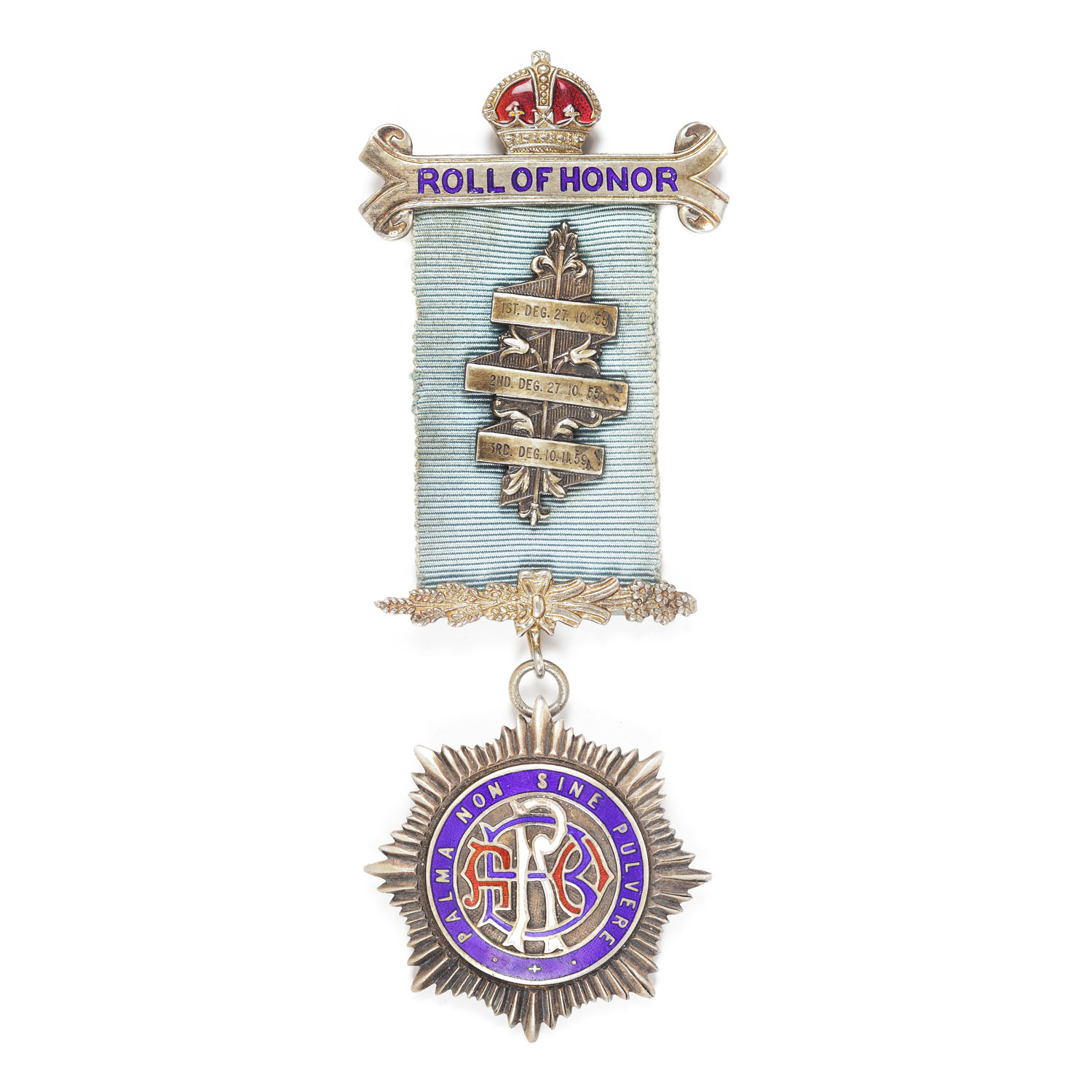 Ordin masonic din argint al ”R.A.O.B.”, prezentat lui Michael A.L. Roy de către loja ”Goodfellowship” nr. 7151, pentru gradul Roll Of Honour, 14 martie 1965, în cutie originală