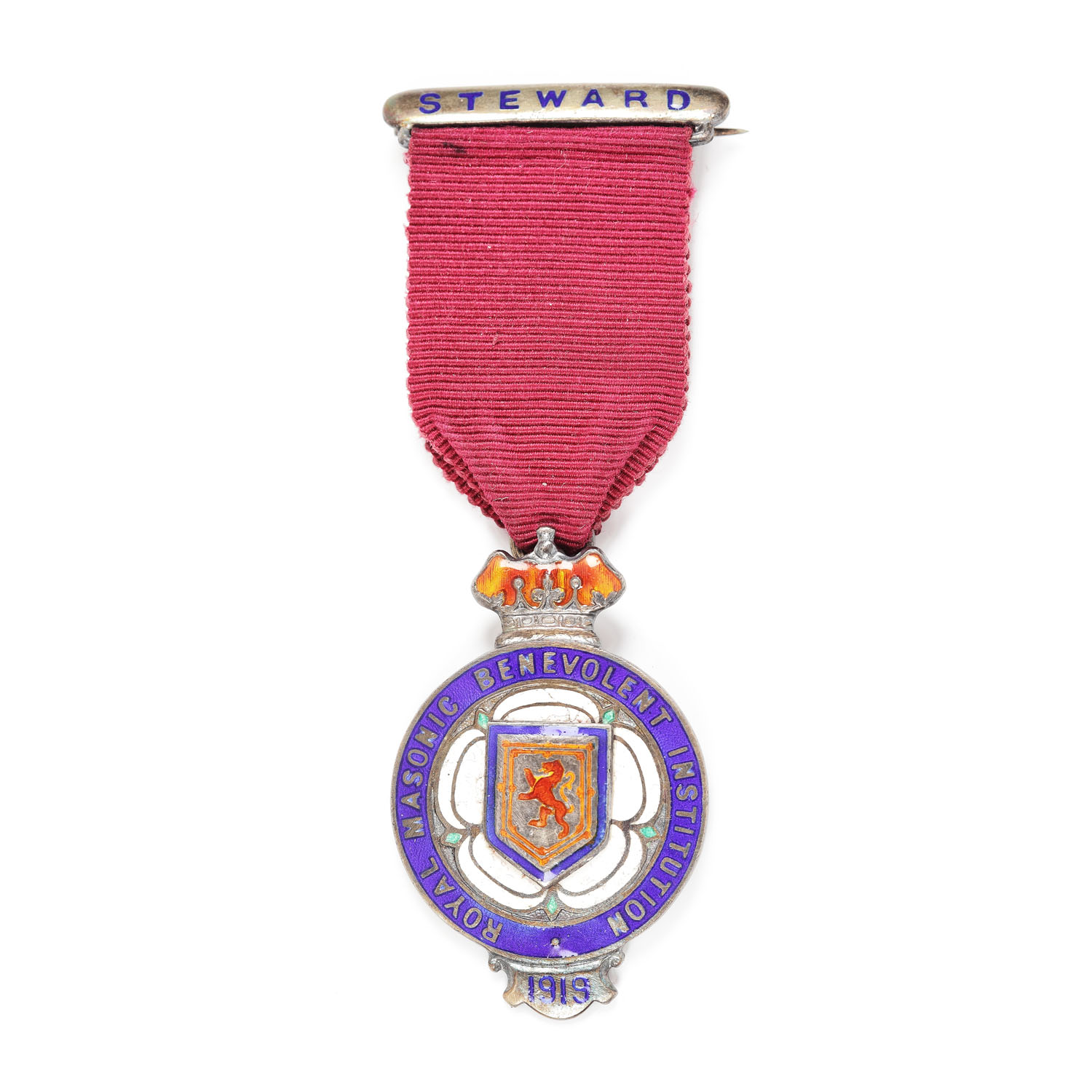 Ordin masonic din argint al ”Royal Masonic Benevolent Institution”, pentru funcţia de Steward, 1919