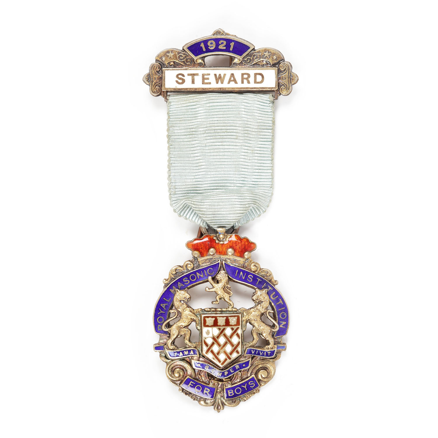Ordin masonic din argint aurit al ”Royal Masonic Institution for Boys”, pentru funcţia de Steward, 1921