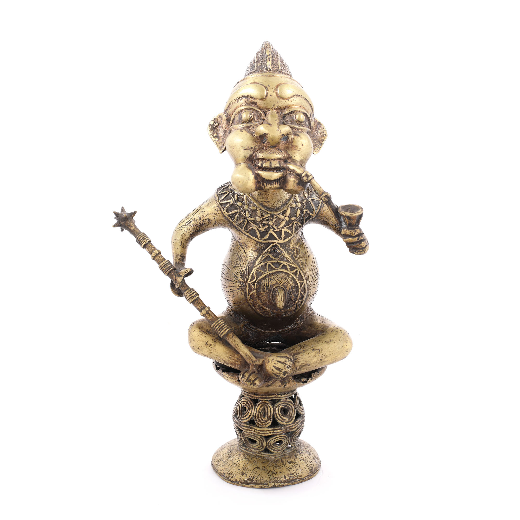 Incense burner din bronz, ilustrându-l pe zeul african al hedonismului, Africa centrală, sec. XX