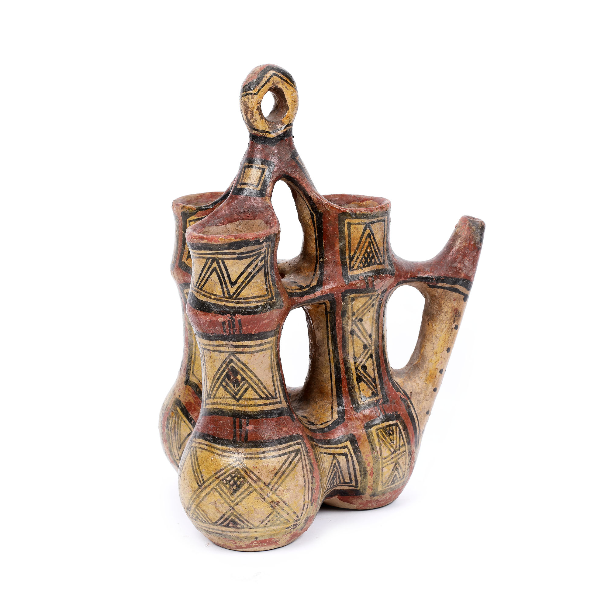 Intrigant vas din ceramică, decorat cu motive geometrice tradiționale, Africa de Nord, sec. XX