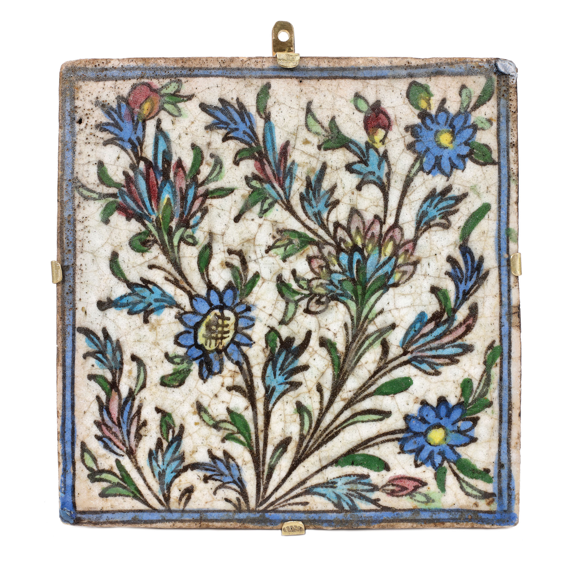 Cahlă din teracotă, decorată cu motive vegetal-florale, manufactură Kubachi, Iran, sfârșitul sec. XVIII - începutul sec. XIX