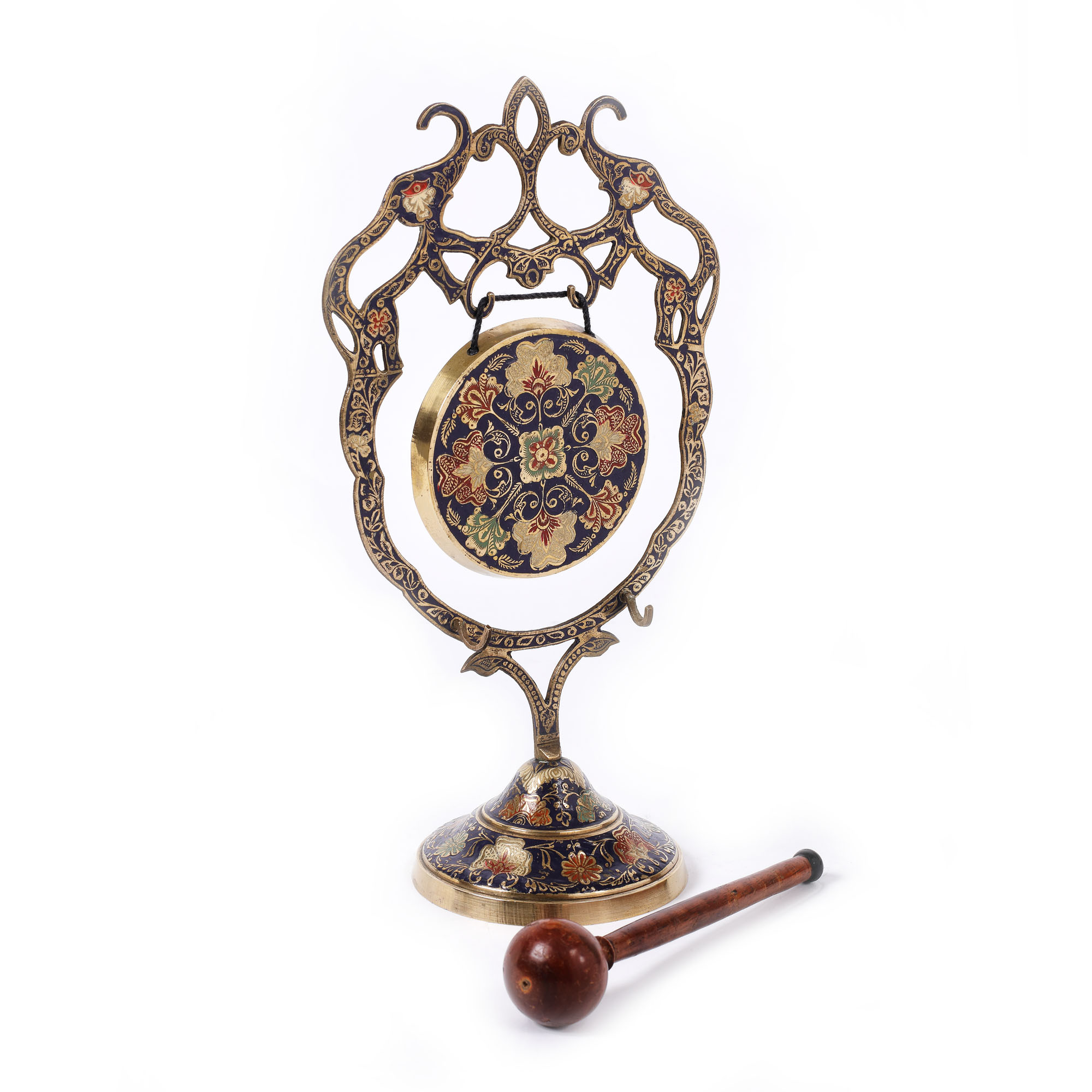Gong din alamă aurită, decorat în manieră cloisonné, cu email champlevé, manieră Kashmir, India, sec. XIX