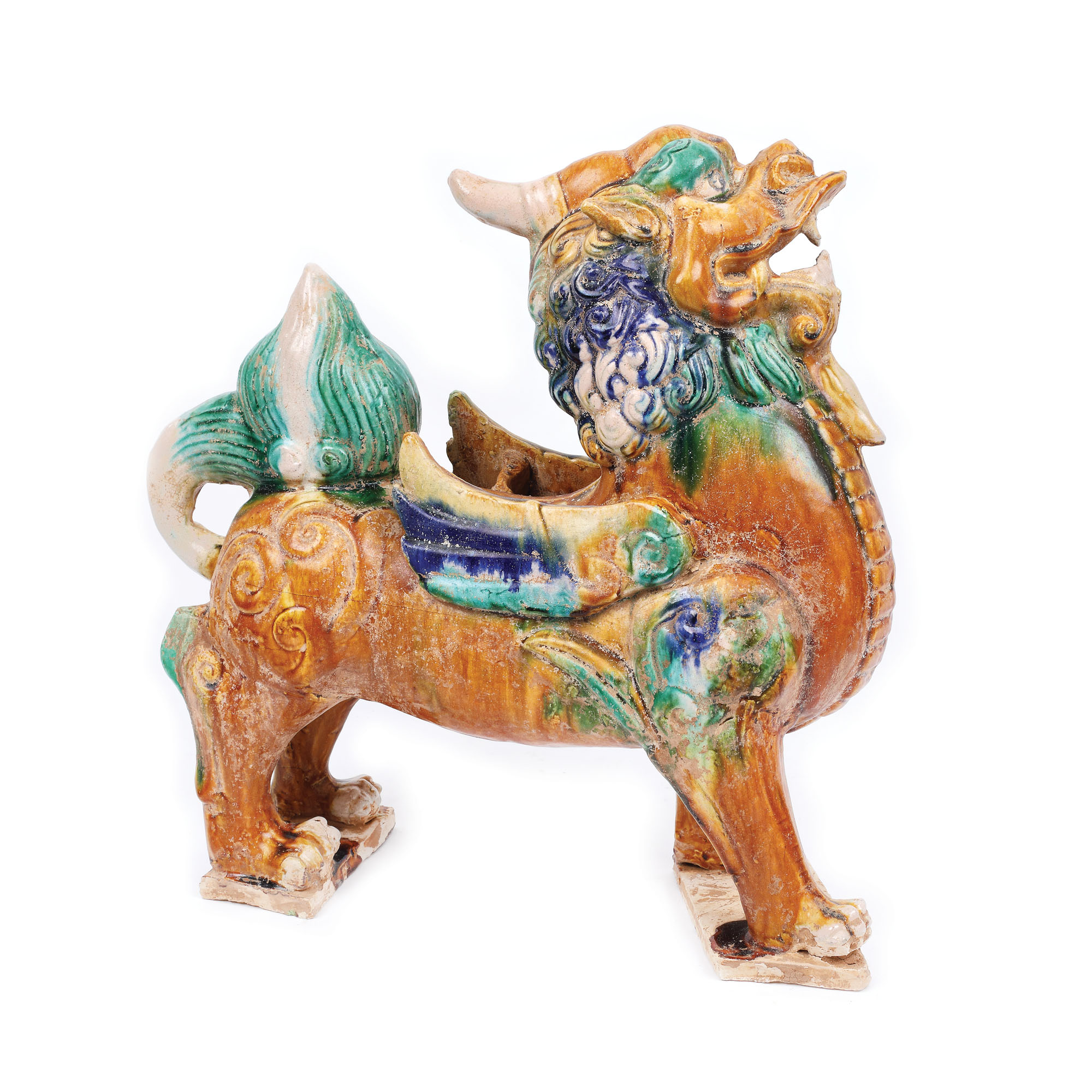 Sculptură din ceramică Sancai, reprezentând un dragon Chilong, sfârșitul dinastiei Ming, China, sec. XVII