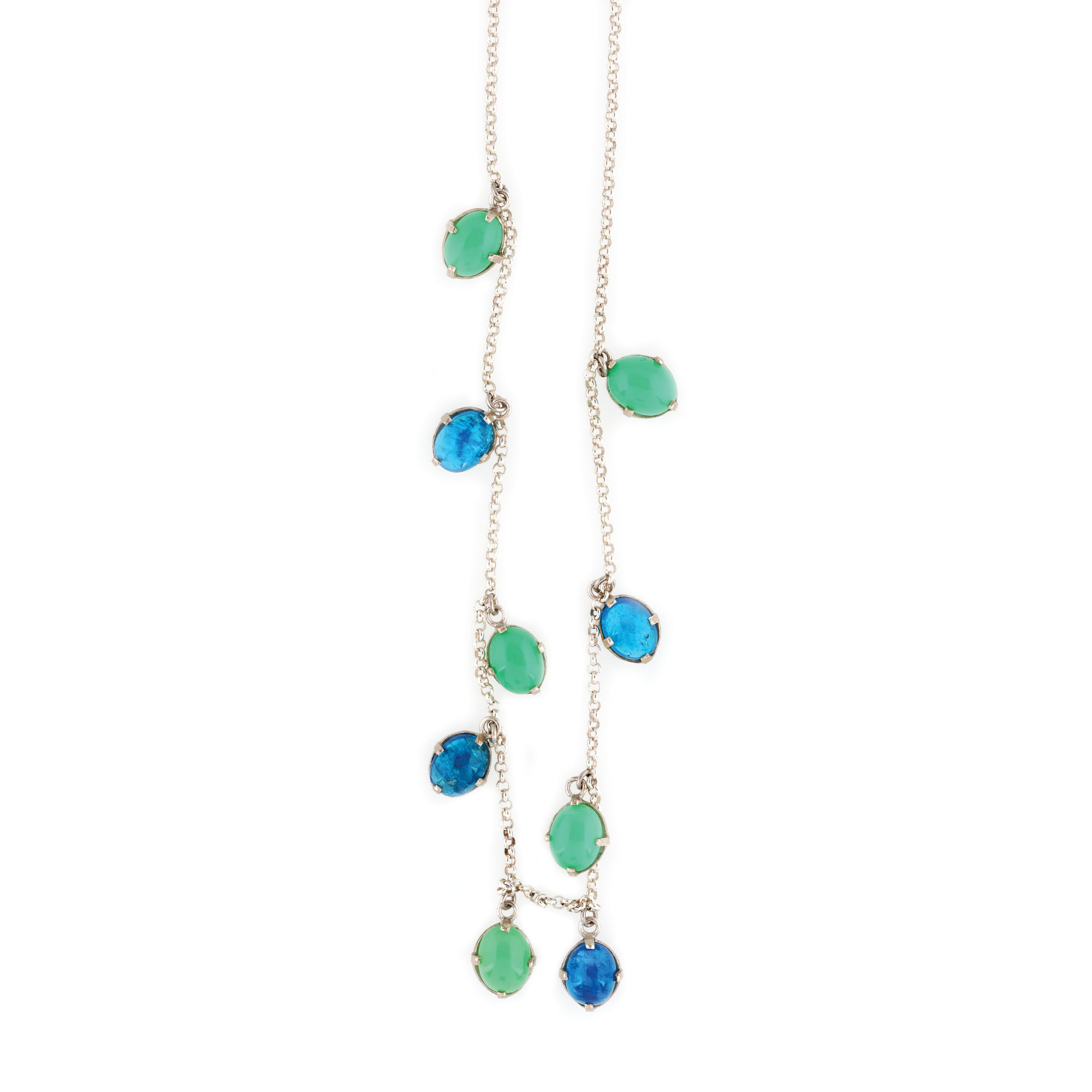 ”Charm necklace” - colier din argint, decorat cu crisopraze și apatite 