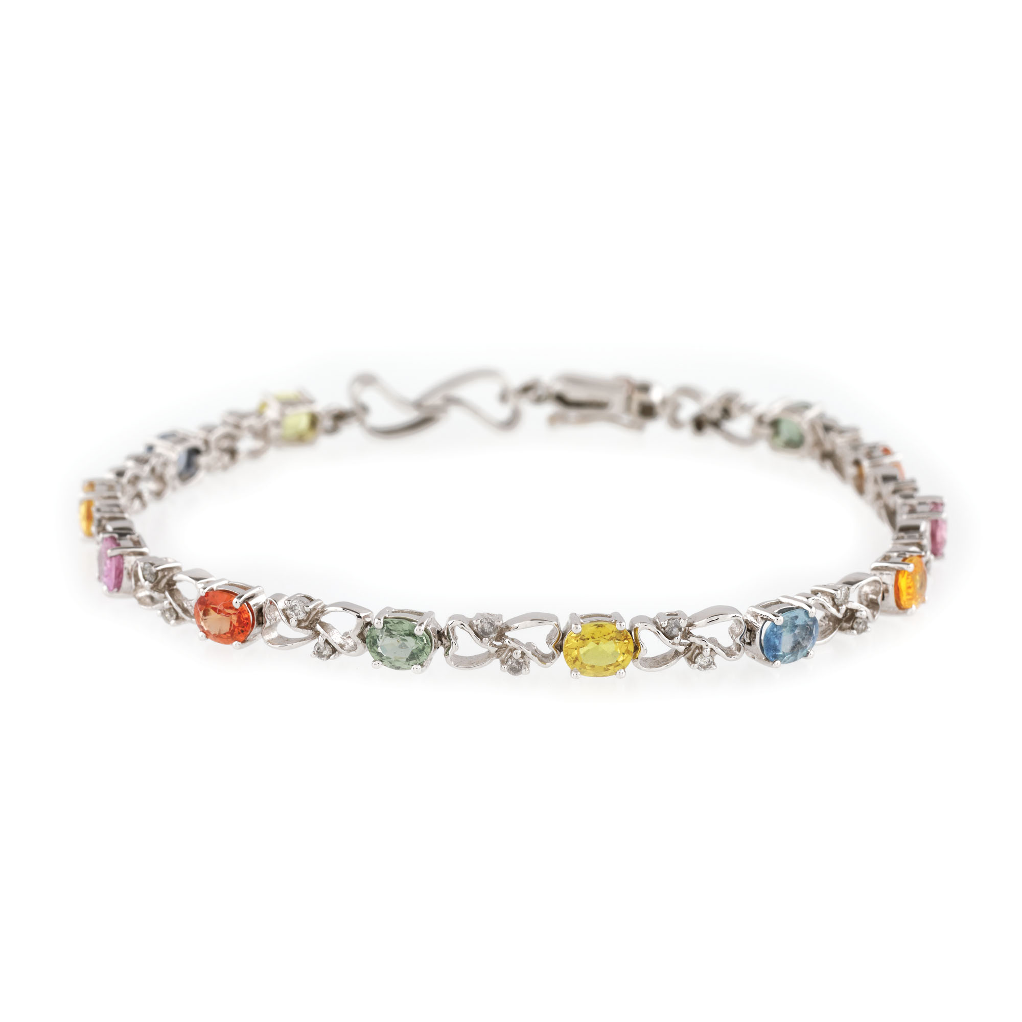 Brățară din aur alb, decorată cu safire multicolore și diamante