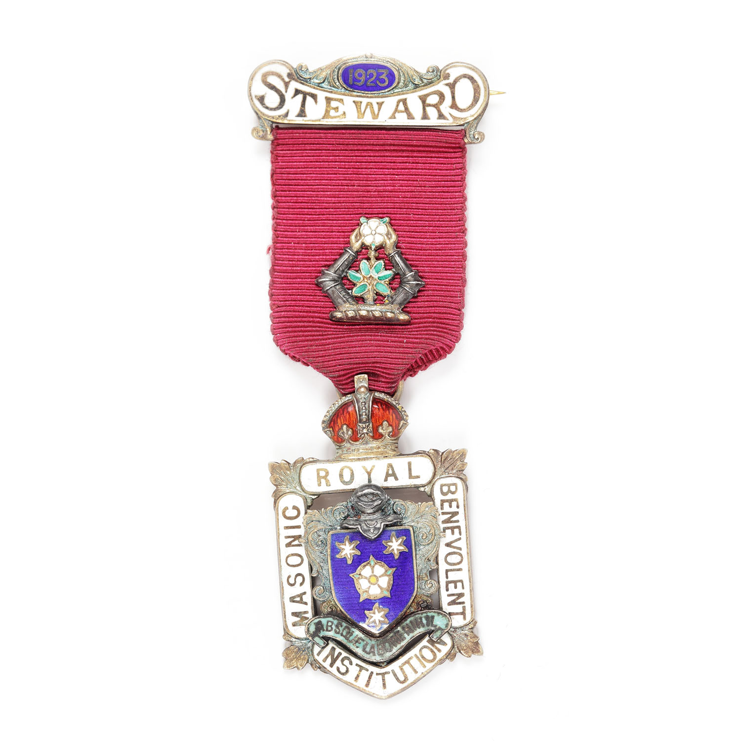 Ordin masonic din argint aurit al ”Royal Masonic Benevolent Institution”, pentru funcţia de Steward, 1923