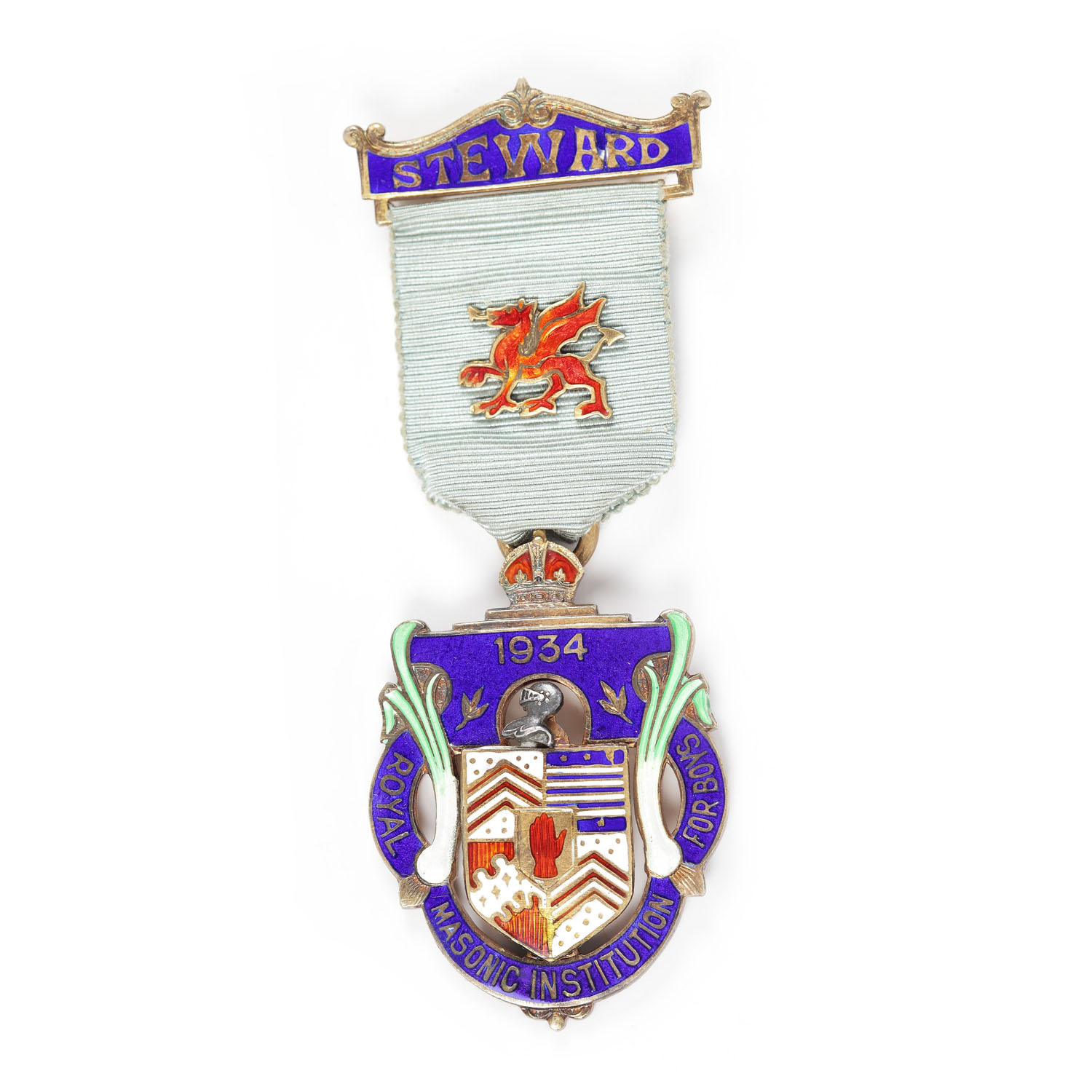 Ordin masonic din argint aurit al ”Royal Masonic Institution For Boys”, pentru funcţia de Steward, 1934
