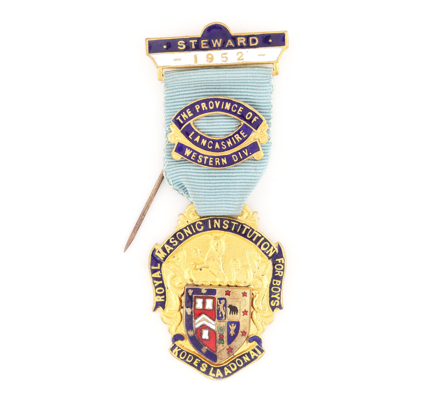 Ordin masonic al ”Royal Masonic Institution For Boys”, pentru funcţia de Steward, West Lancashire, 1952