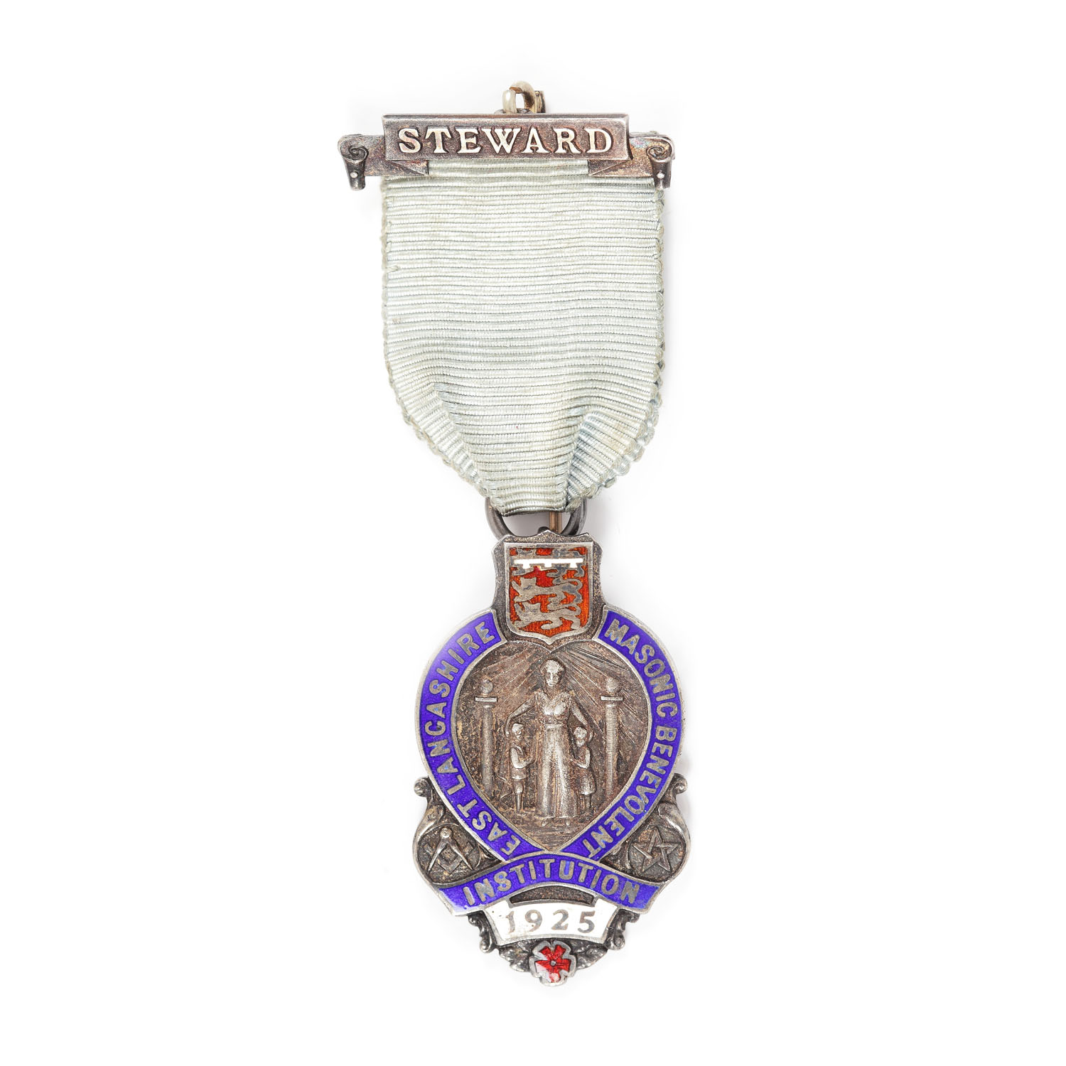 Ordin masonic din argint al ”East Lancashire Masonic Benevolent Institution”, pentru funcţia de Steward, 1925
