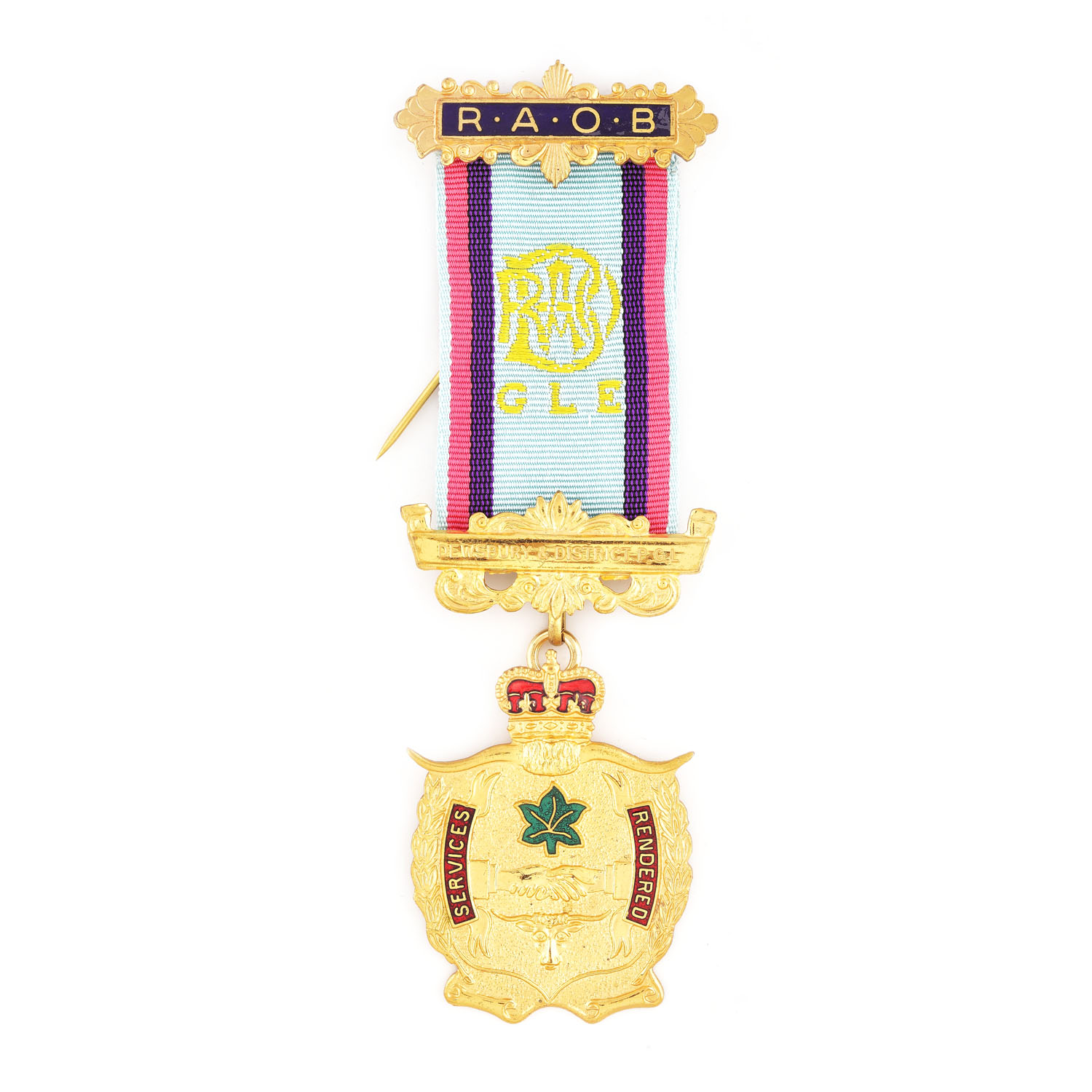 Ordin masonic al ”R.A.O.B.”, prezentat lui D.H.R. Charles de către loja ”Dewsbury & District P. G. L.”, 1991