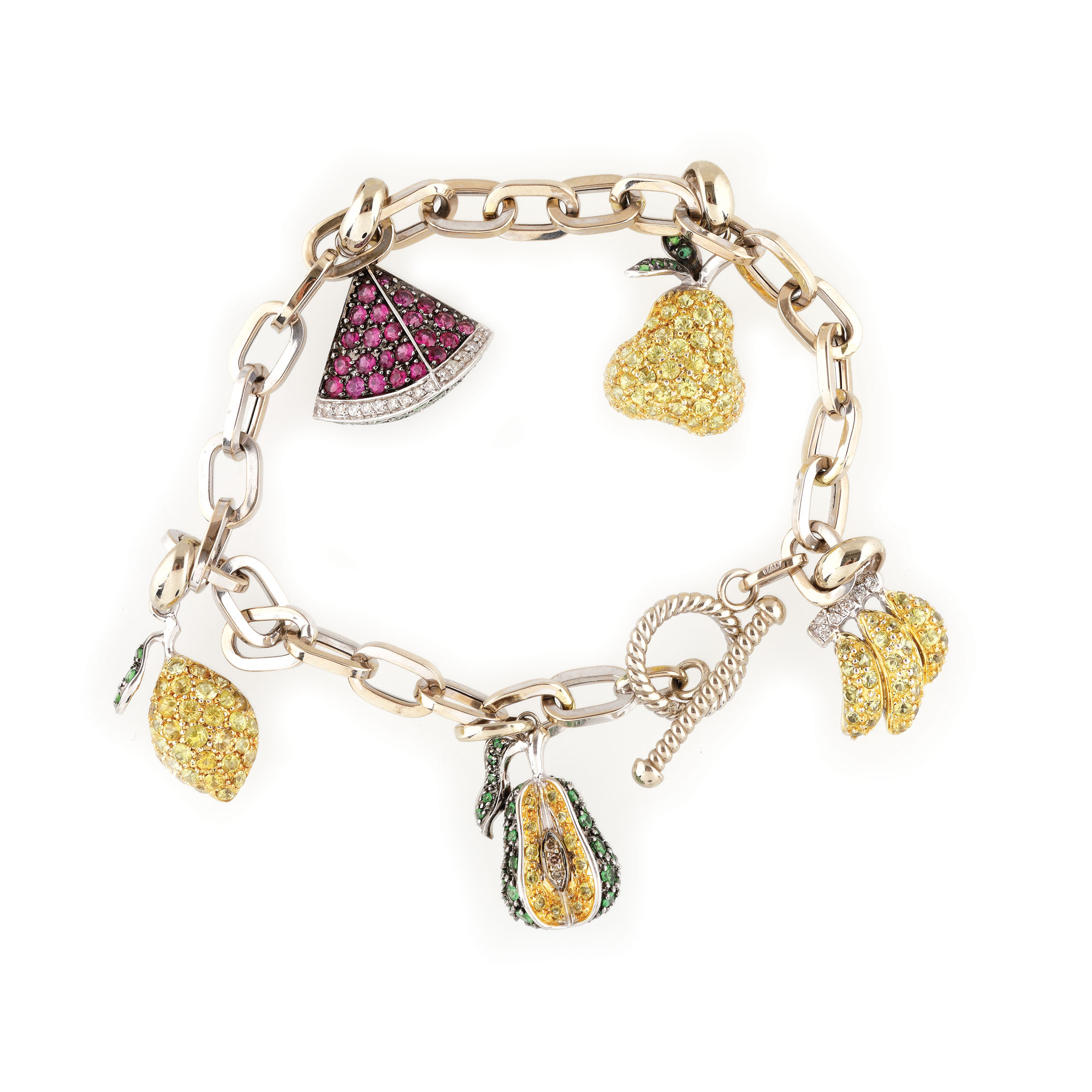 "Fruity charm" - brățară din aur, decorată cu diamante, rubine, safire galbene și tsavorite