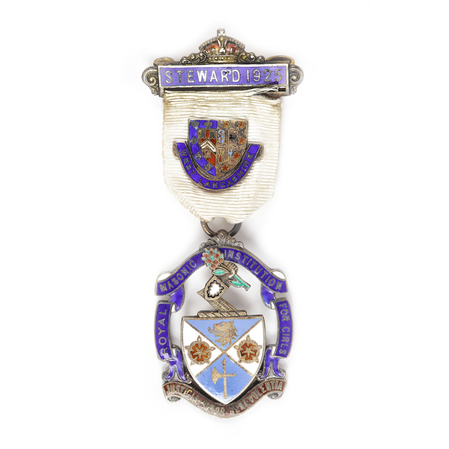 Ordin masonic din argint aurit al ”Royal Masonic Institution For Girls”, pentru funcţia de Steward, West Lancashire, 1925