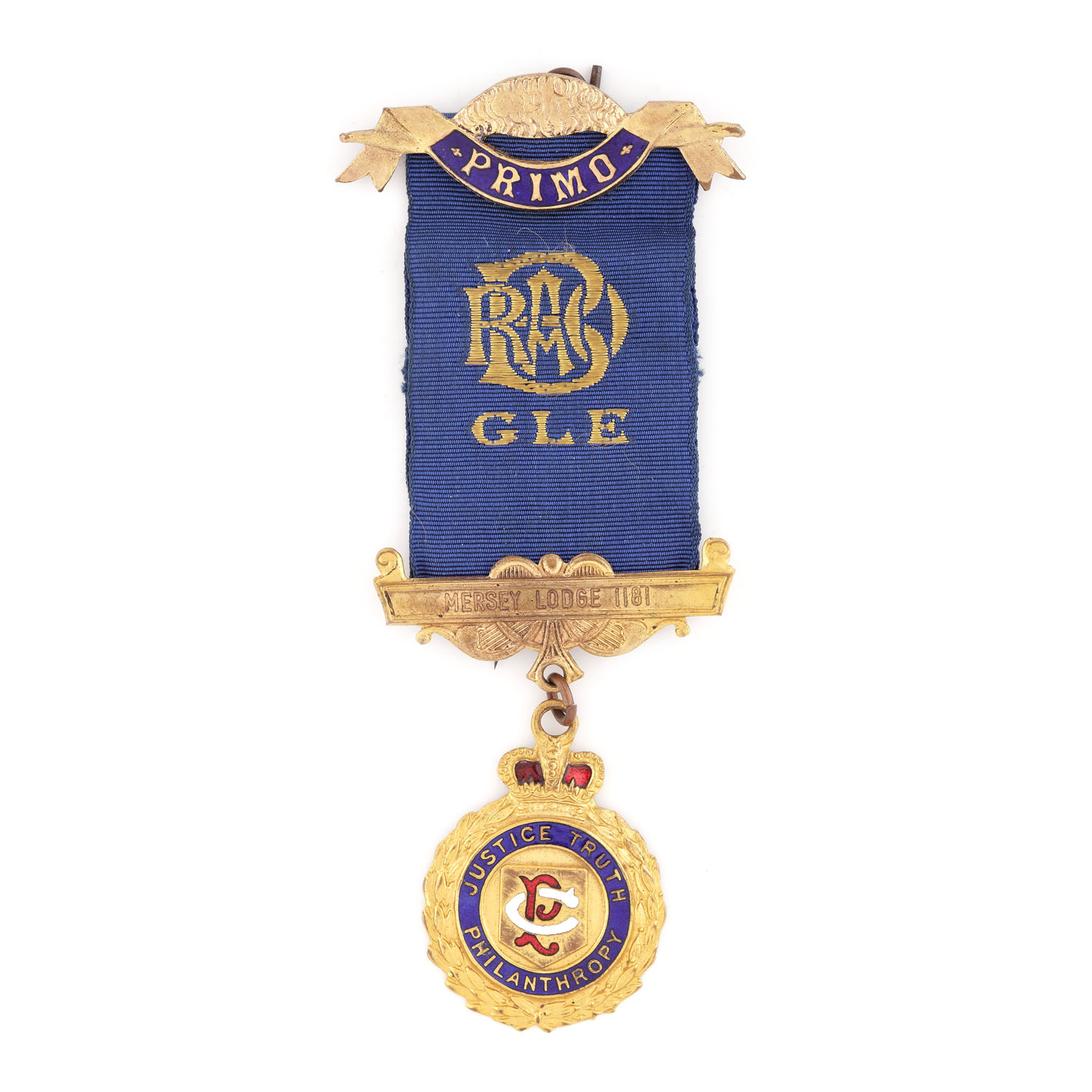 Ordin masonic al ”R.A.O.B.”, prezentat lui Alfred S. Morris de către loja ”Mersey” nr. 1181, pentru gradul Certified Primo, 1948