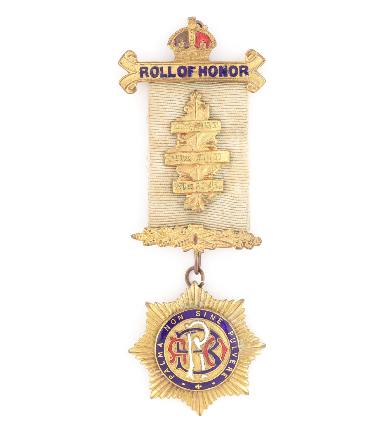 Ordin masonic al ”R.A.O.B.”, prezentat lui Robert Bairo de către loja ”Lord Lonsdale” nr. 6783, pentru gradul Roll of Honour, 1950